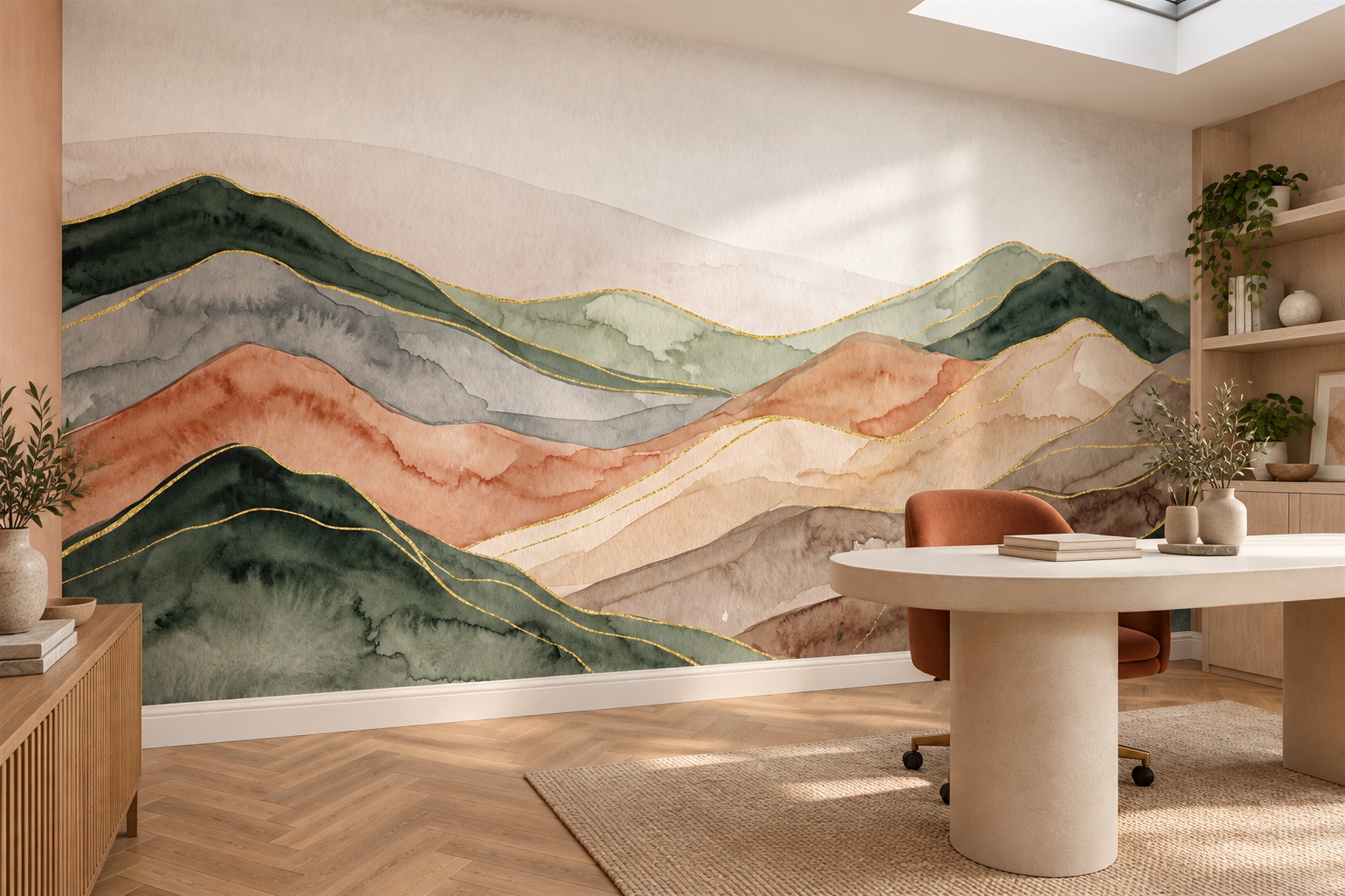 Rust Hills Scenic Decorative Wallpaper Mural Home-office-wallpaper-murals, Shown In A Home Office, Peel-and-stick Finish