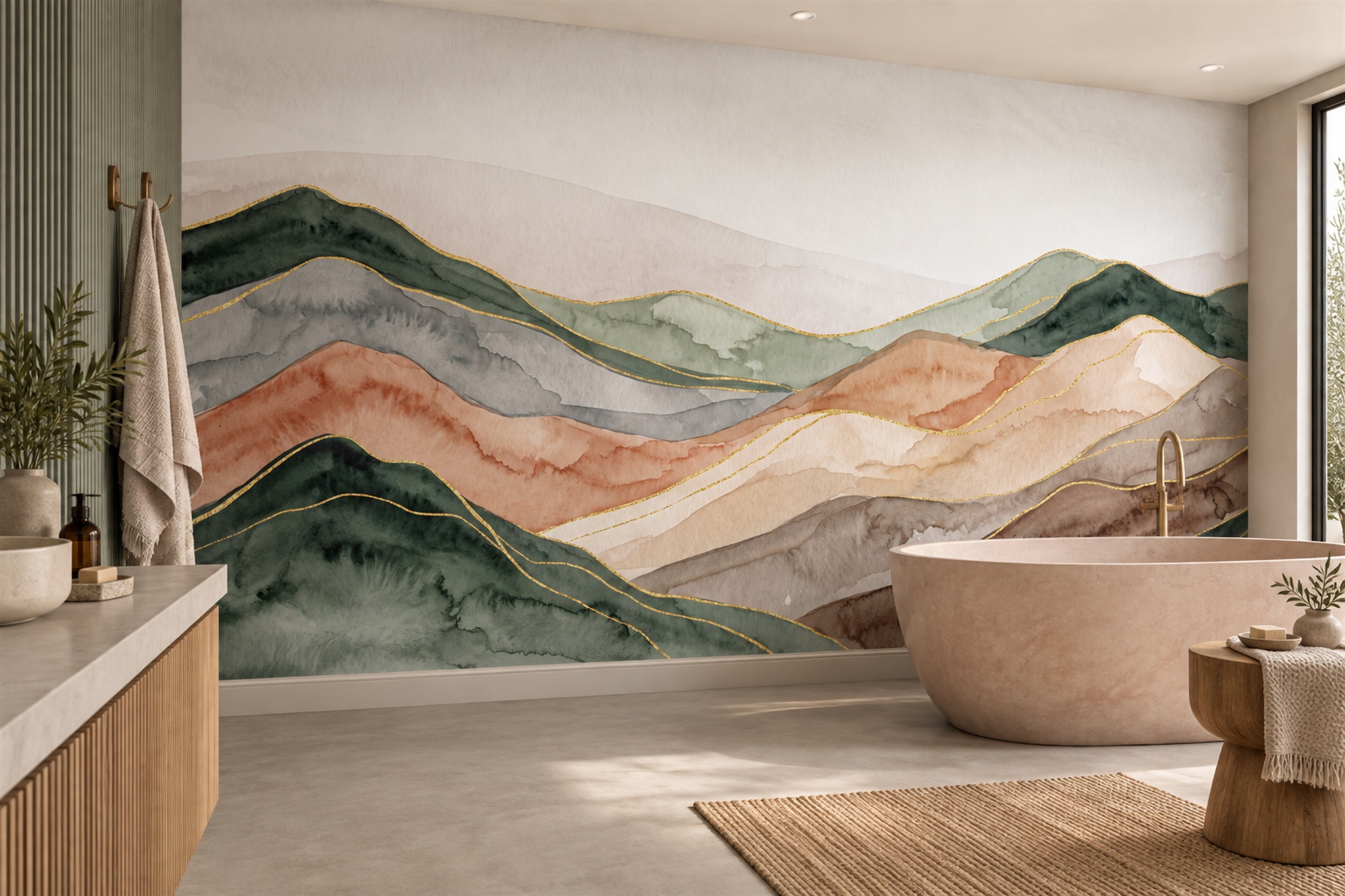 Rust Hills Scenic Decorative Wallpaper Mural Bathroom-wallpaper-murals, Peel-and-stick Finish