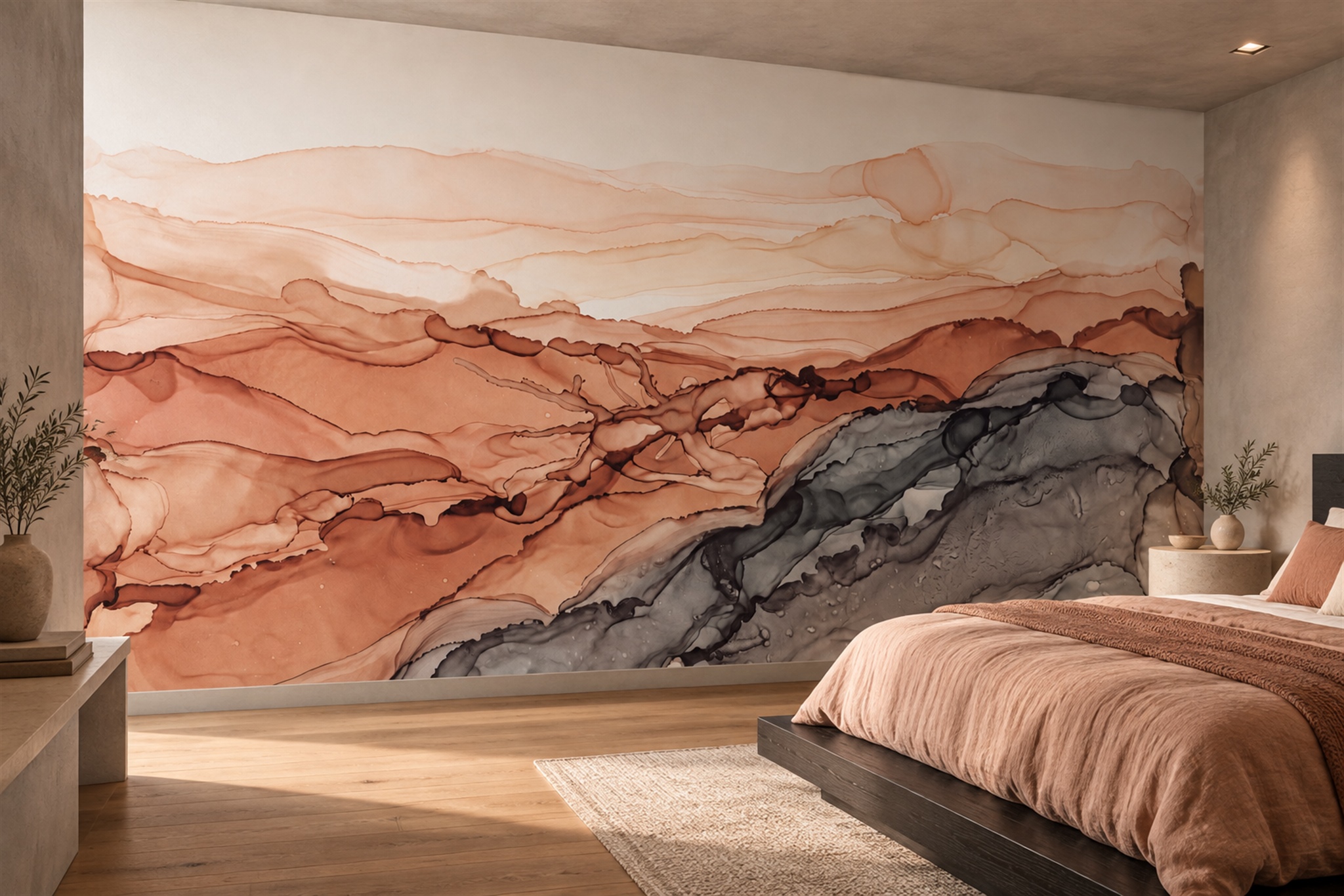 Peach Marble Decorative Wallpaper Mural Accent-wall-wallpaper-murals, Peel-and-stick Finish