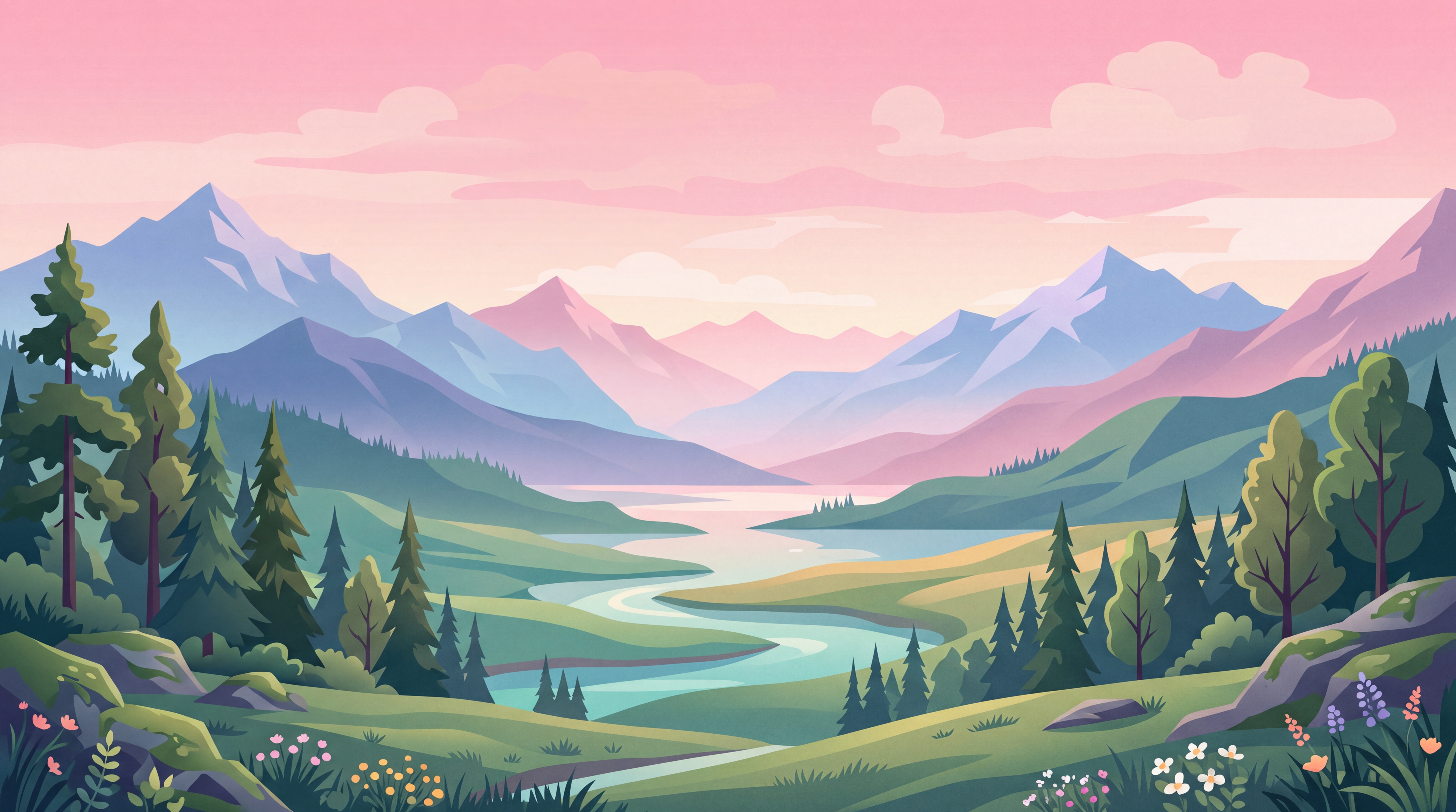 Pink Valley Scenic Wallpaper Mural, Peel-and-stick Finish