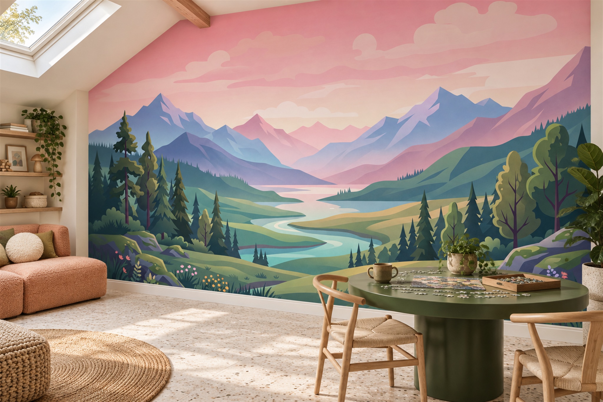 Pink Valley Scenic Wallpaper Mural Feature-wall-wallpaper-murals, Peel-and-stick Finish