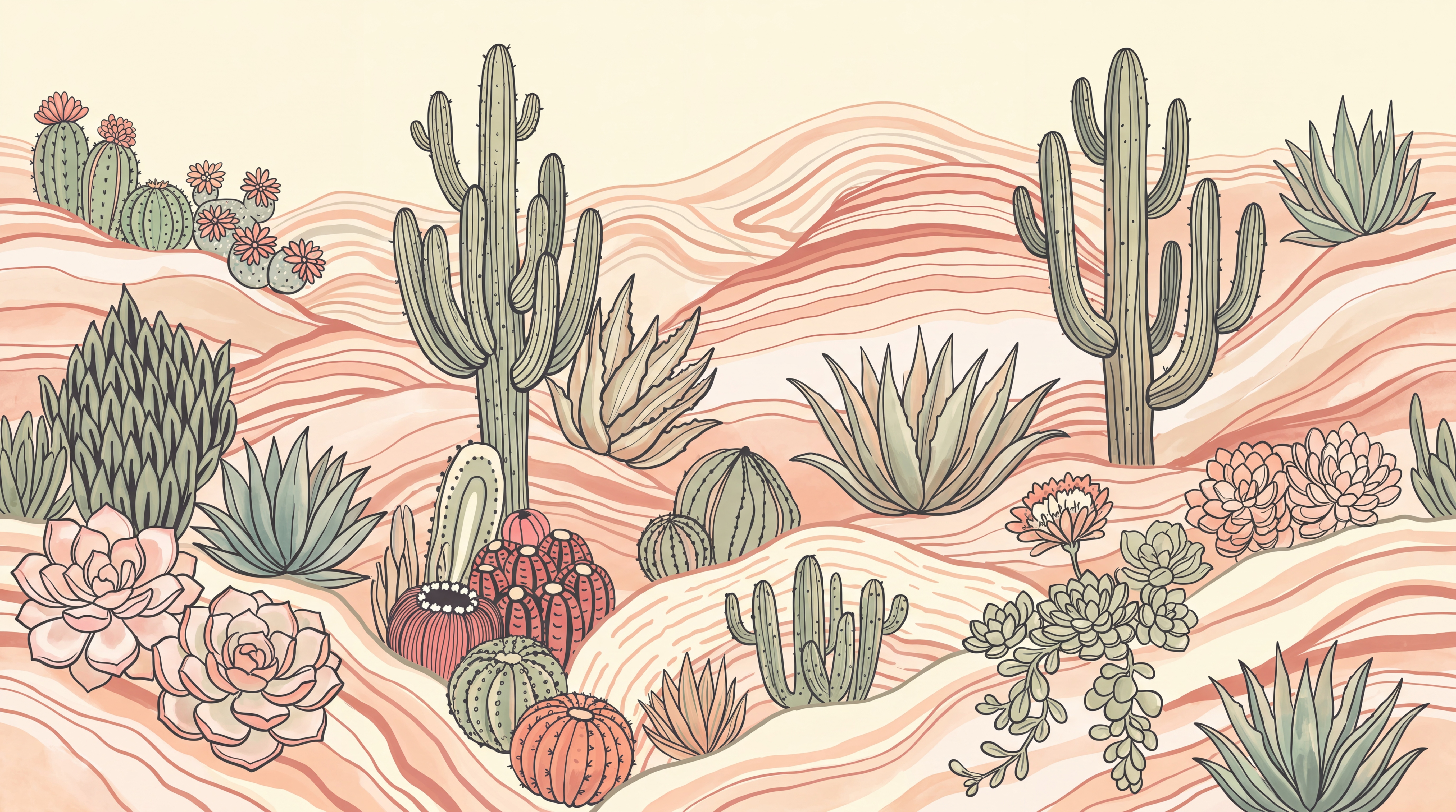 Peach Cactus Artful Abstract Wallpaper Mural, Peel-and-stick Finish