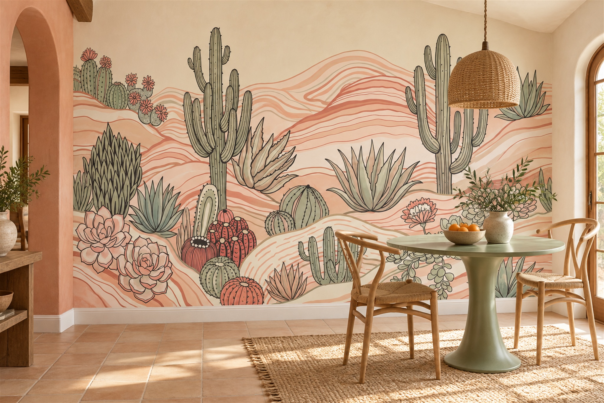 Peach Cactus Artful Abstract Wallpaper Mural Nursery-wallpaper-murals, Peel-and-stick Finish