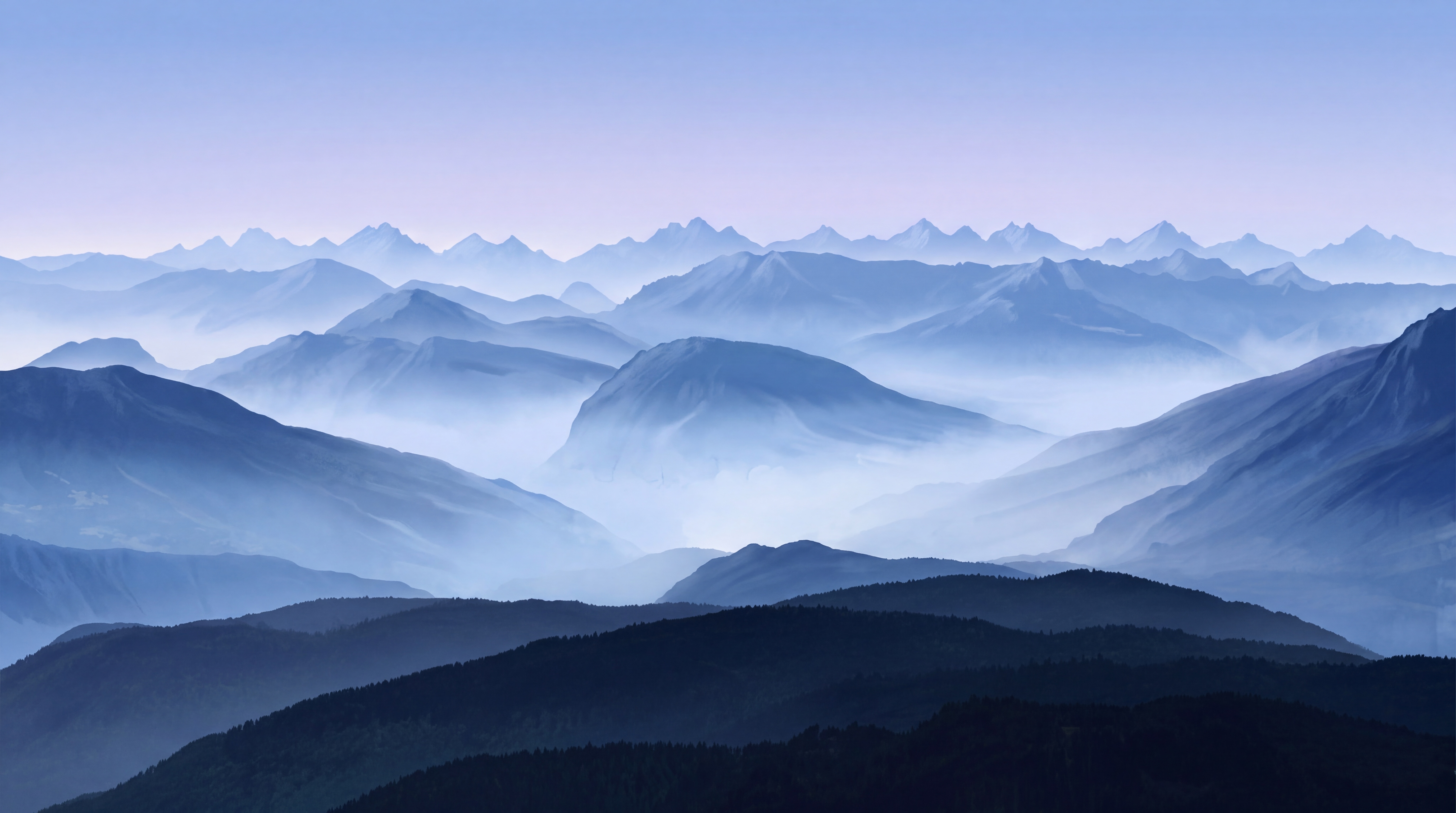 Blue Mountain Scenic Organic Wallpaper Mural, Peel-and-stick Finish