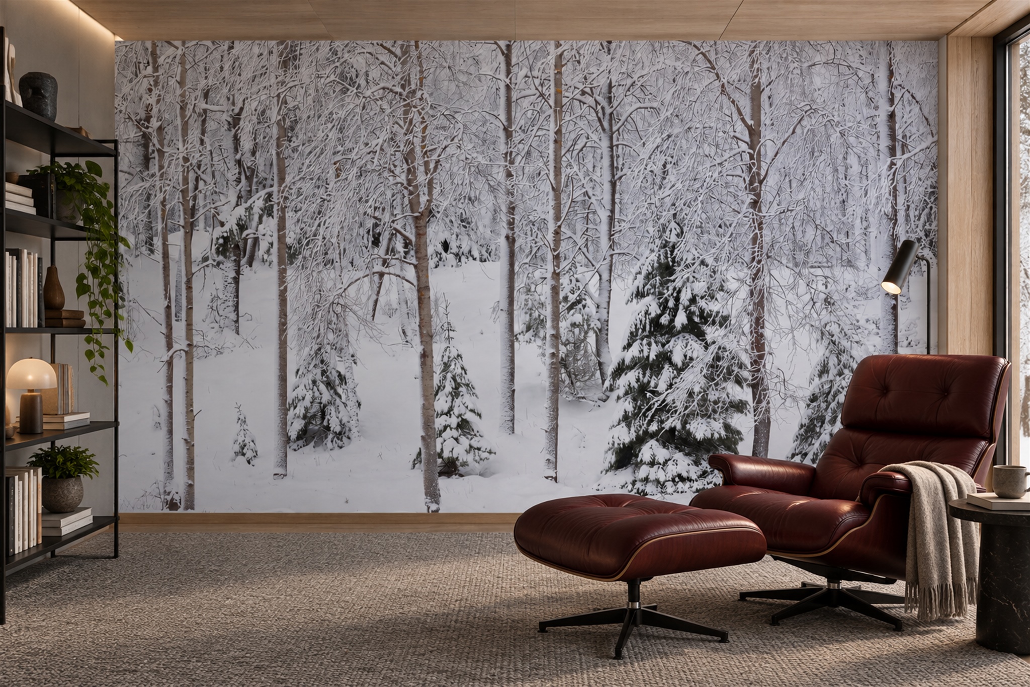 Snow Covered Woodland Trees Wallpaper Mural — Wallpaper Mural Design, Peel-and-stick Finish