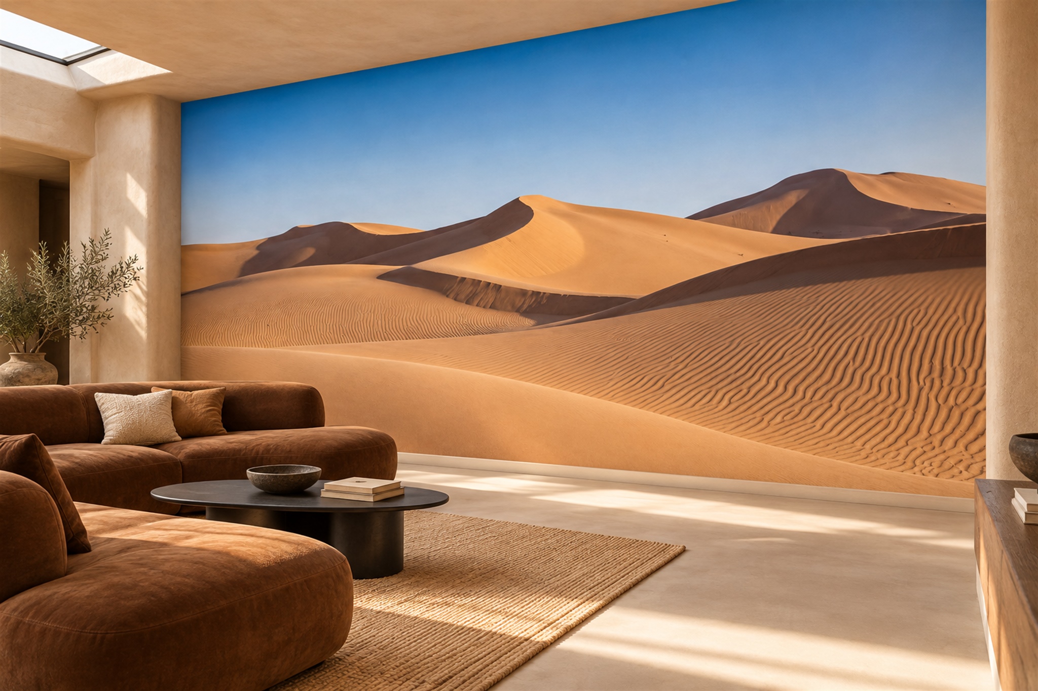 Neutral Pattern Decorative Organic Wallpaper Mural Living-room-wallpaper-murals, Shown In A Living Room, Peel-and-stick Finish