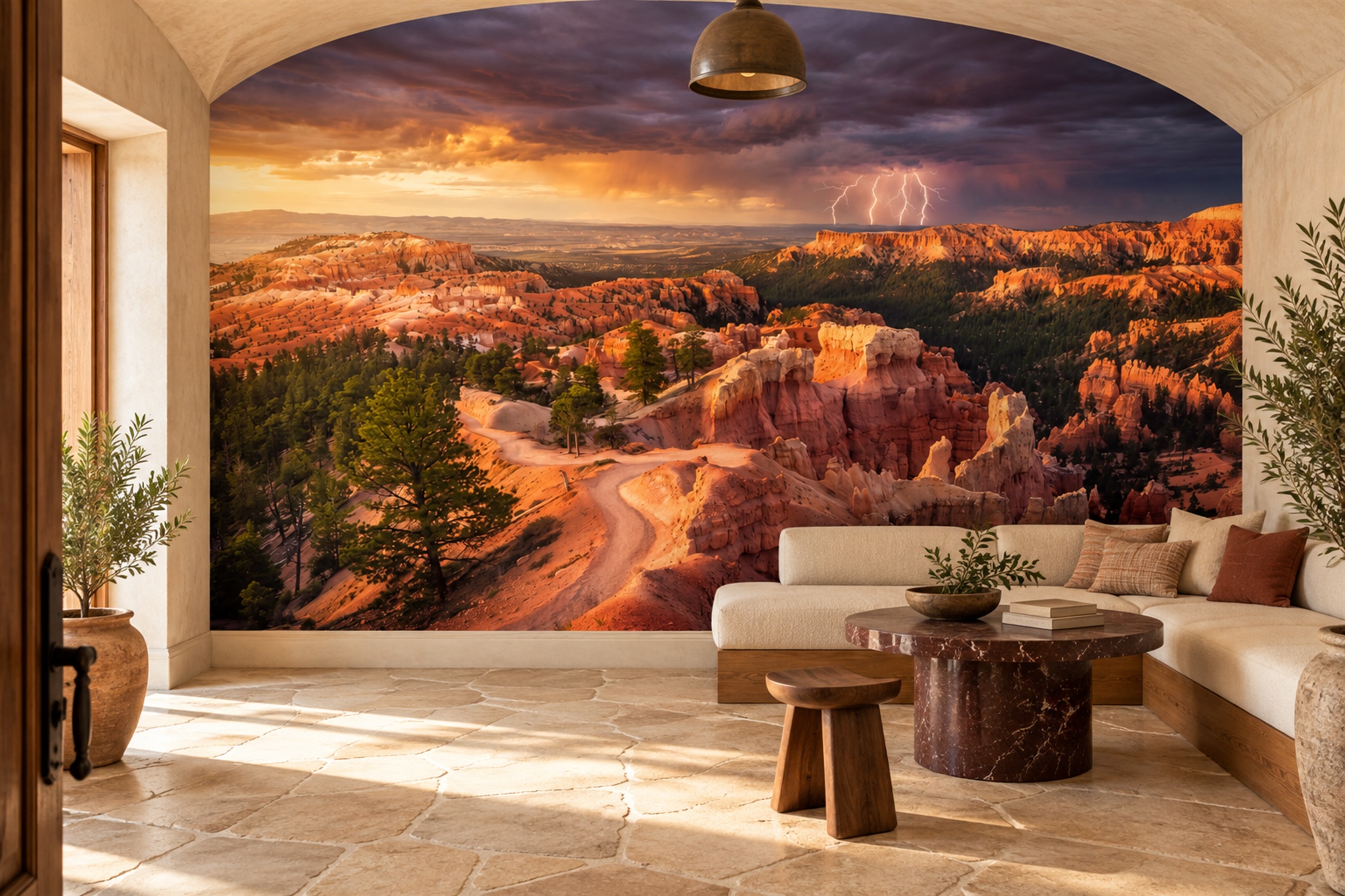 Orange Pattern Decorative Layered Wallpaper Mural Accent-wall-wallpaper-murals, Peel-and-stick Finish