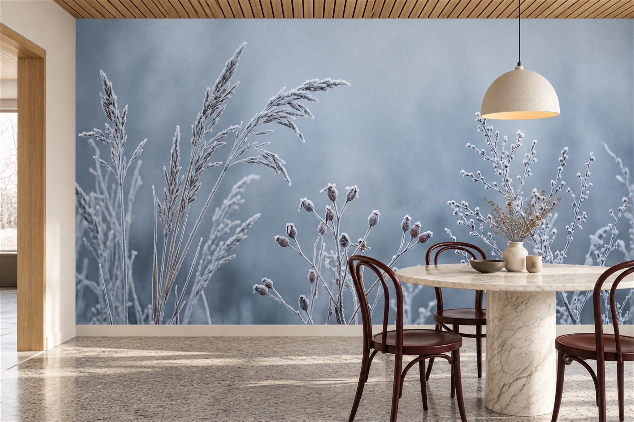 Frosted Winter Grasses Wallpaper Mural — Wallpaper Mural Design, Peel-and-stick Finish