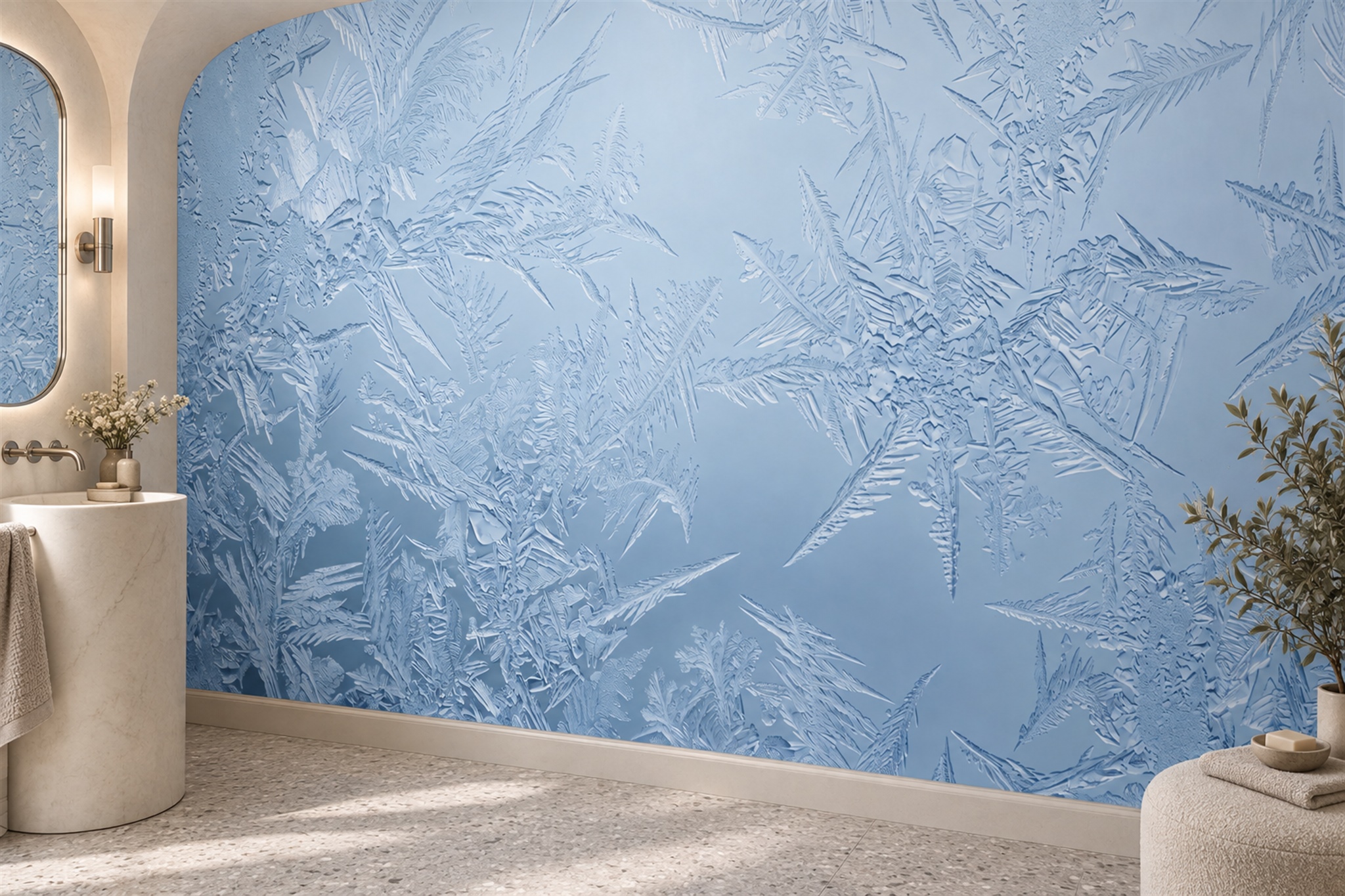 Blue Ice Crystal Window Frost Wallpaper Mural — Wallpaper Mural Design, Peel-and-stick Finish