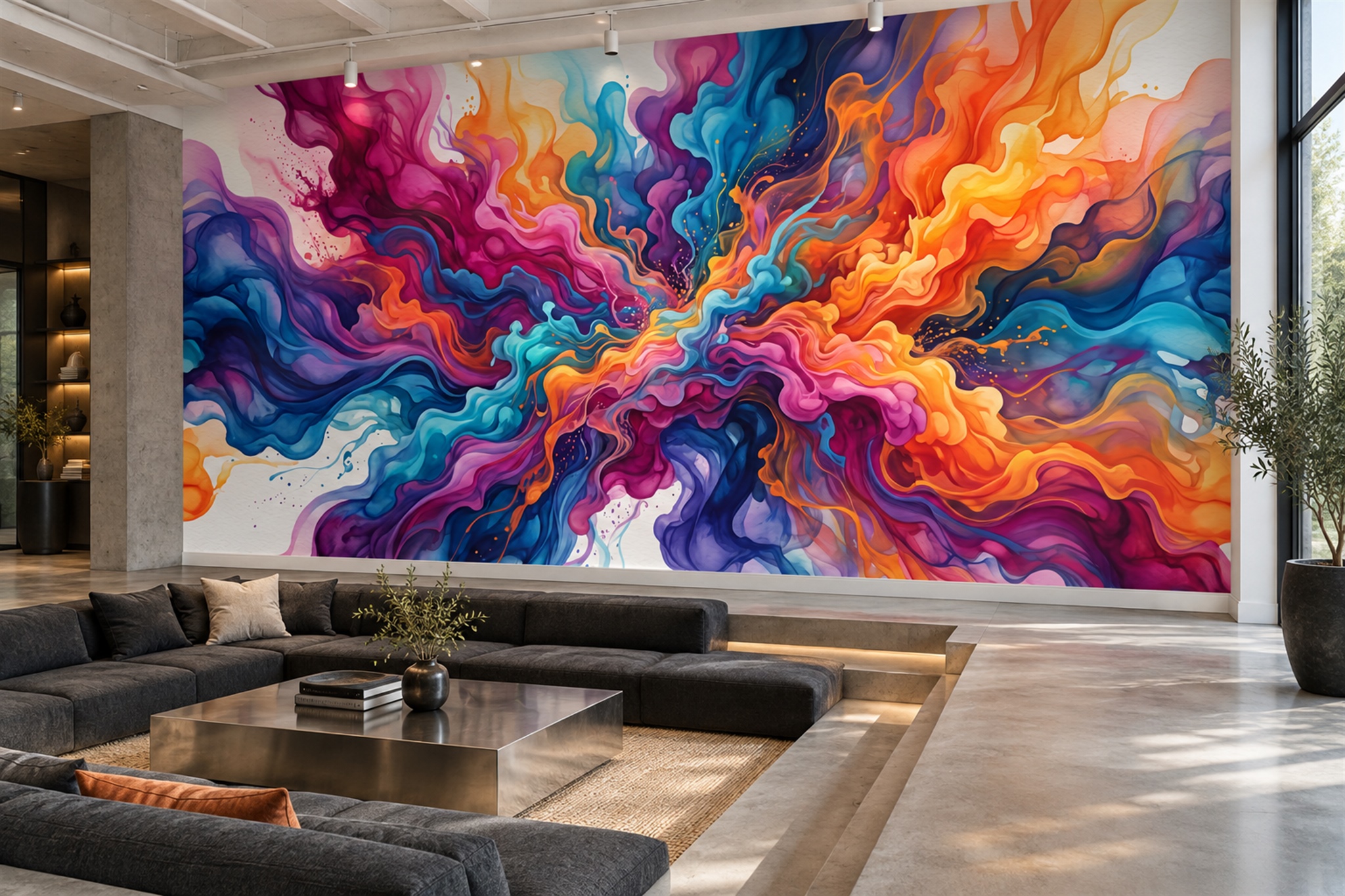Purple Fluid Artful Wallpaper Mural Accent-wall-wallpaper-murals, Peel-and-stick Finish