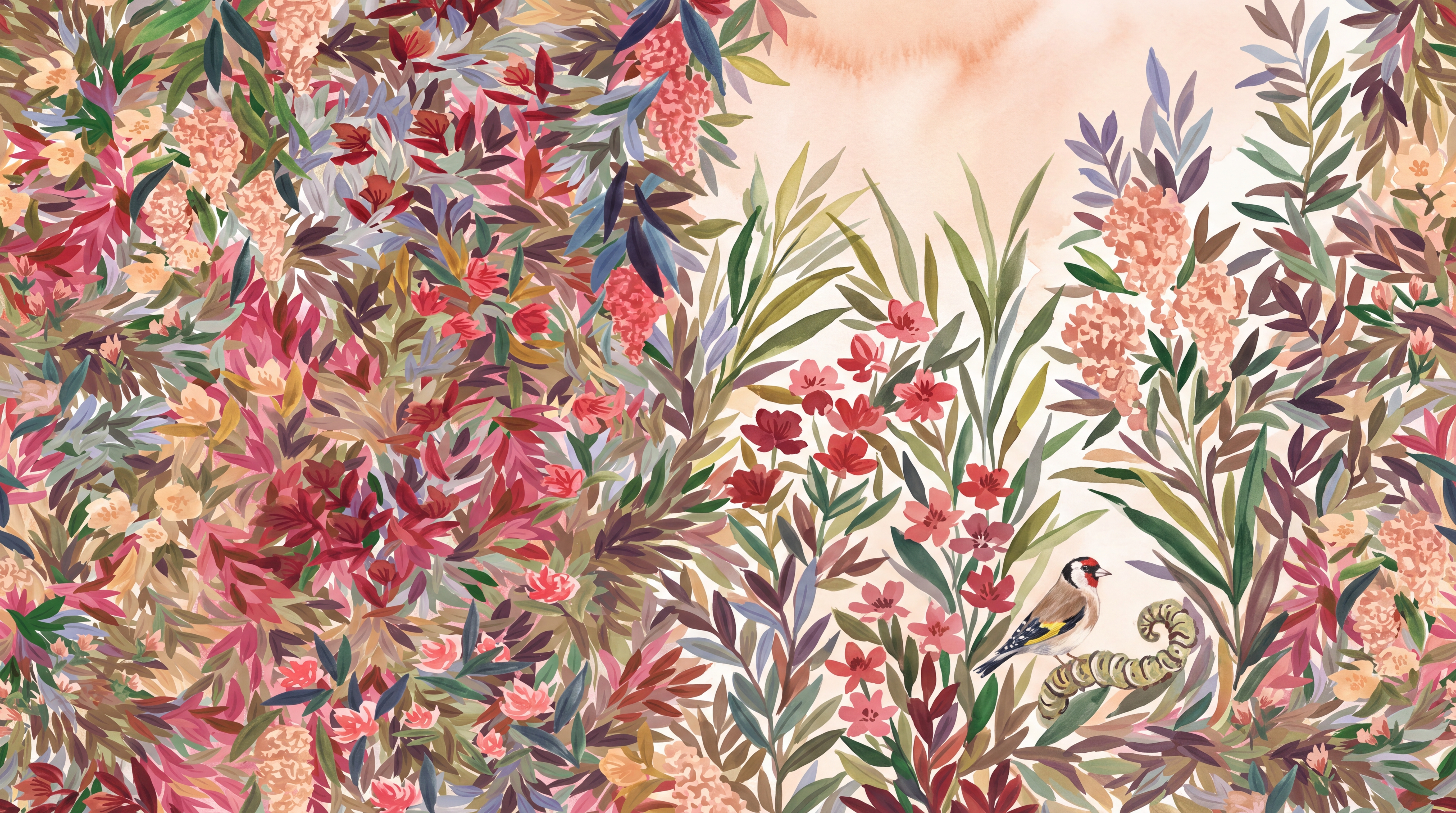 Coral Leaf Botanical Wallpaper Mural, Peel-and-stick Finish
