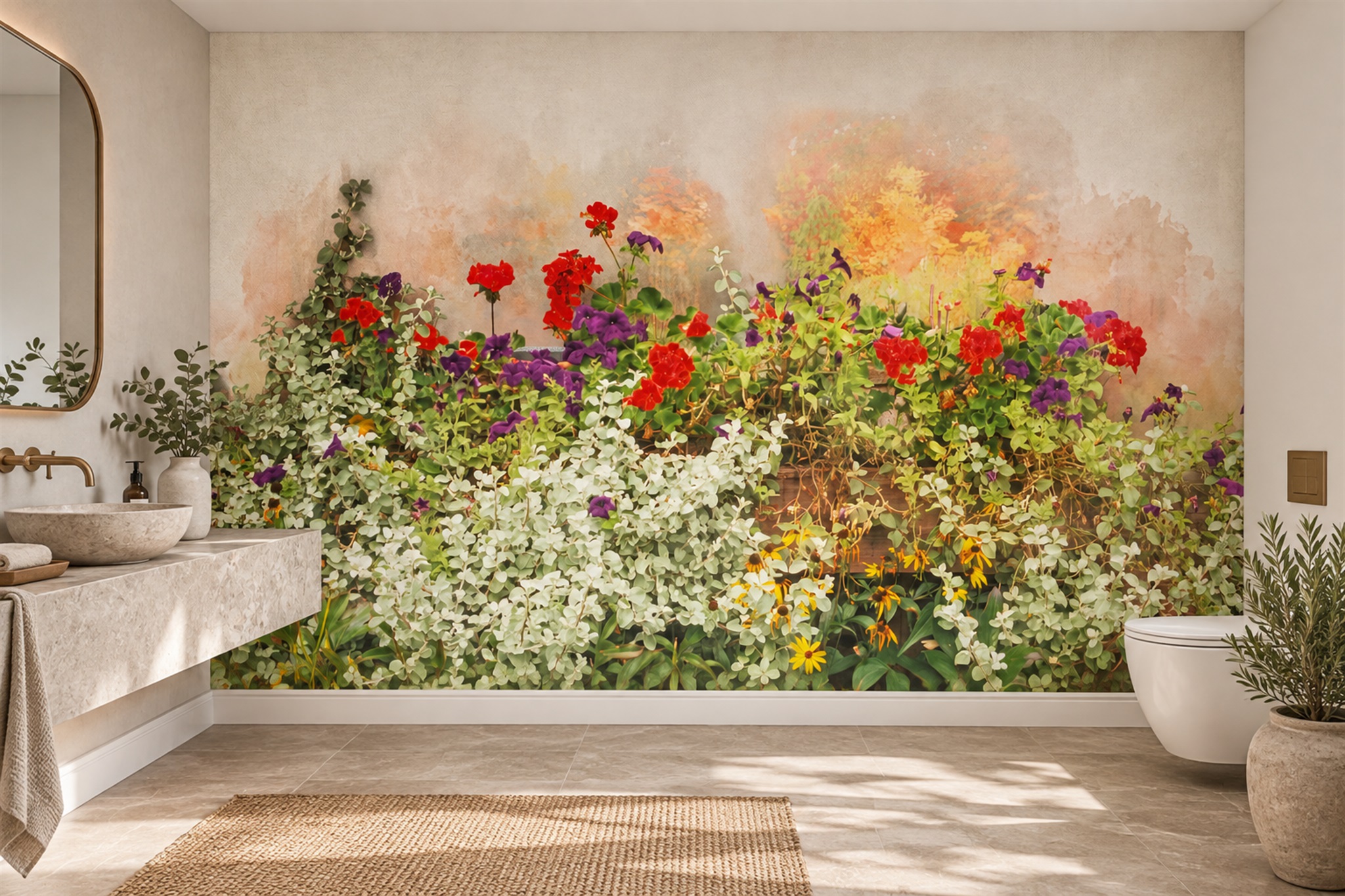 Cream Meadow Scenic Wallpaper Mural Dining-room-wallpaper-murals, Shown In A Dining Room, Peel-and-stick Finish