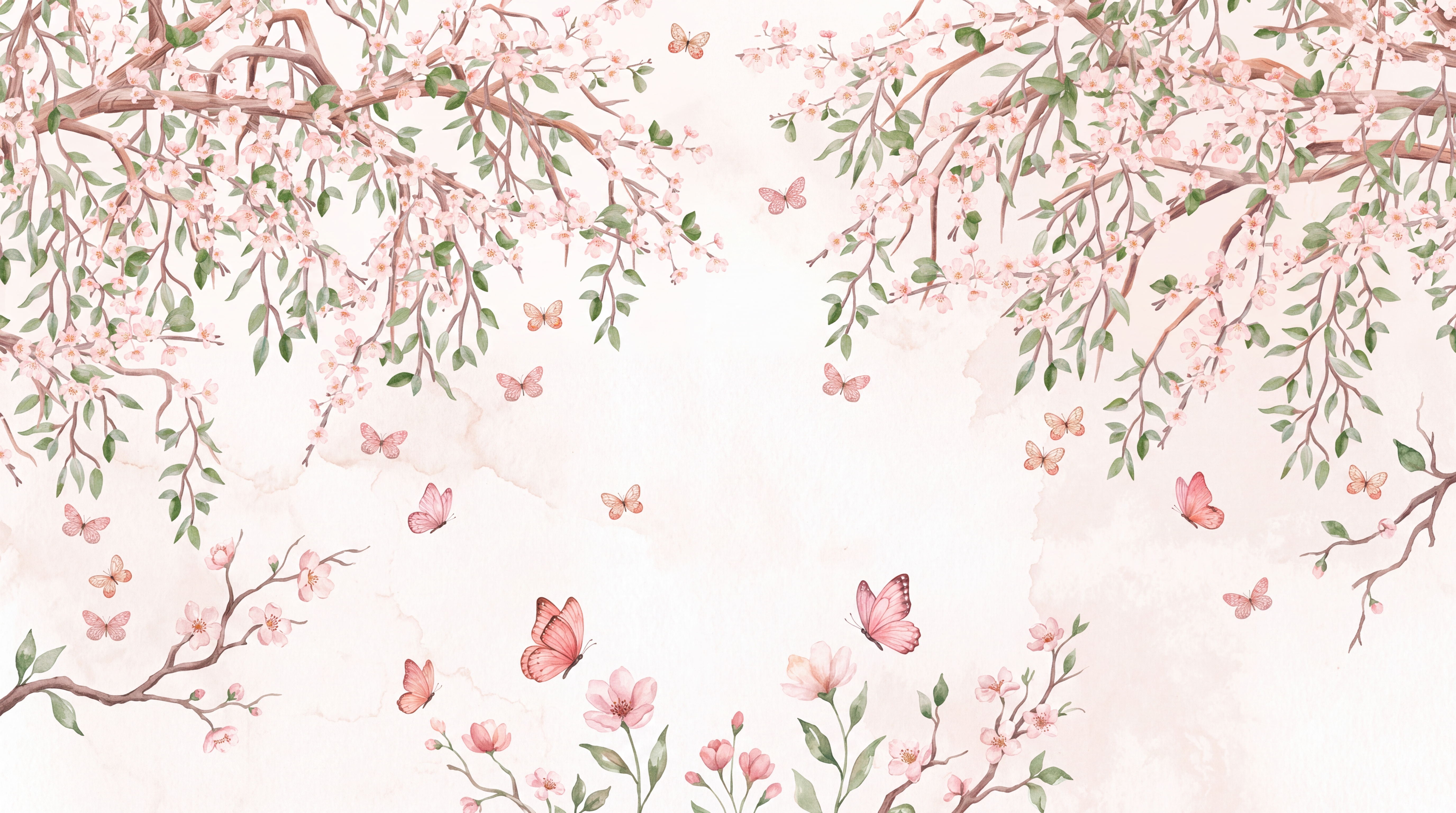 Pink Pattern Decorative Wallpaper Mural Layered Blossom Wallpaper Mural, Peel-and-stick Finish