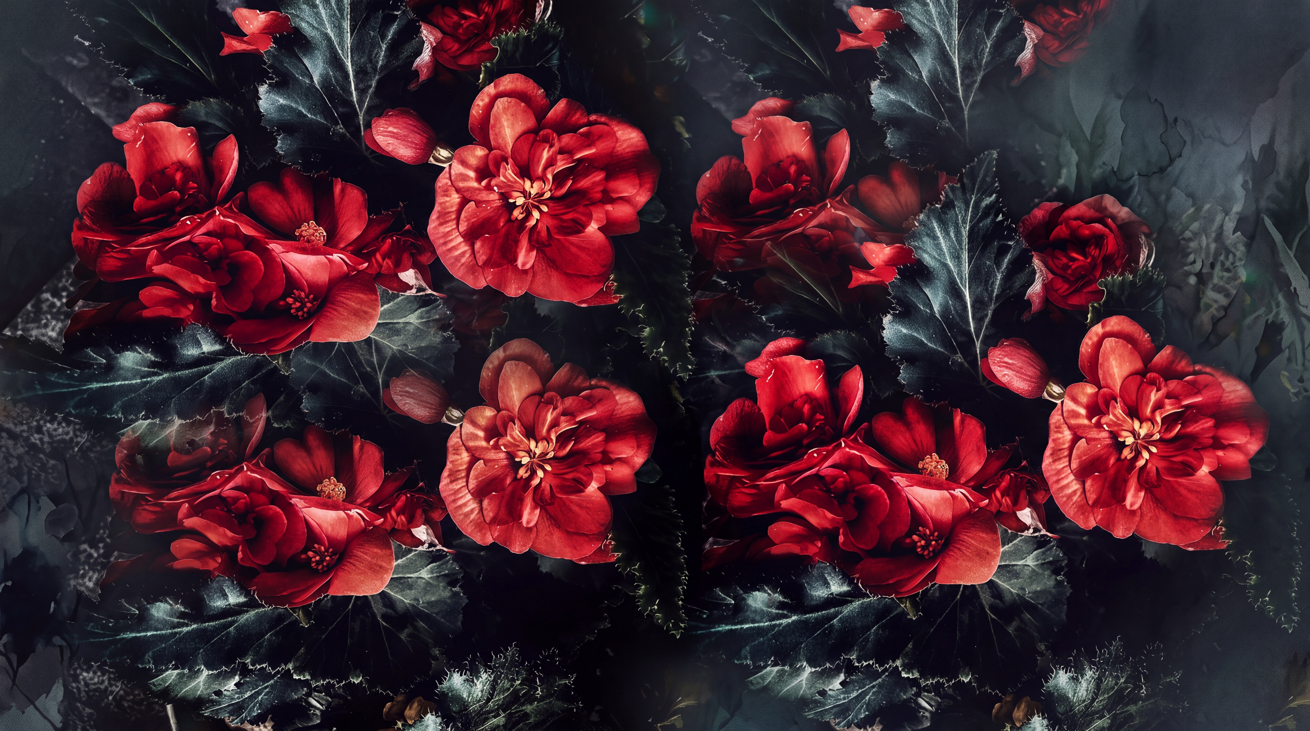 Red Peony Botanical Wallpaper Mural, Peel-and-stick Finish