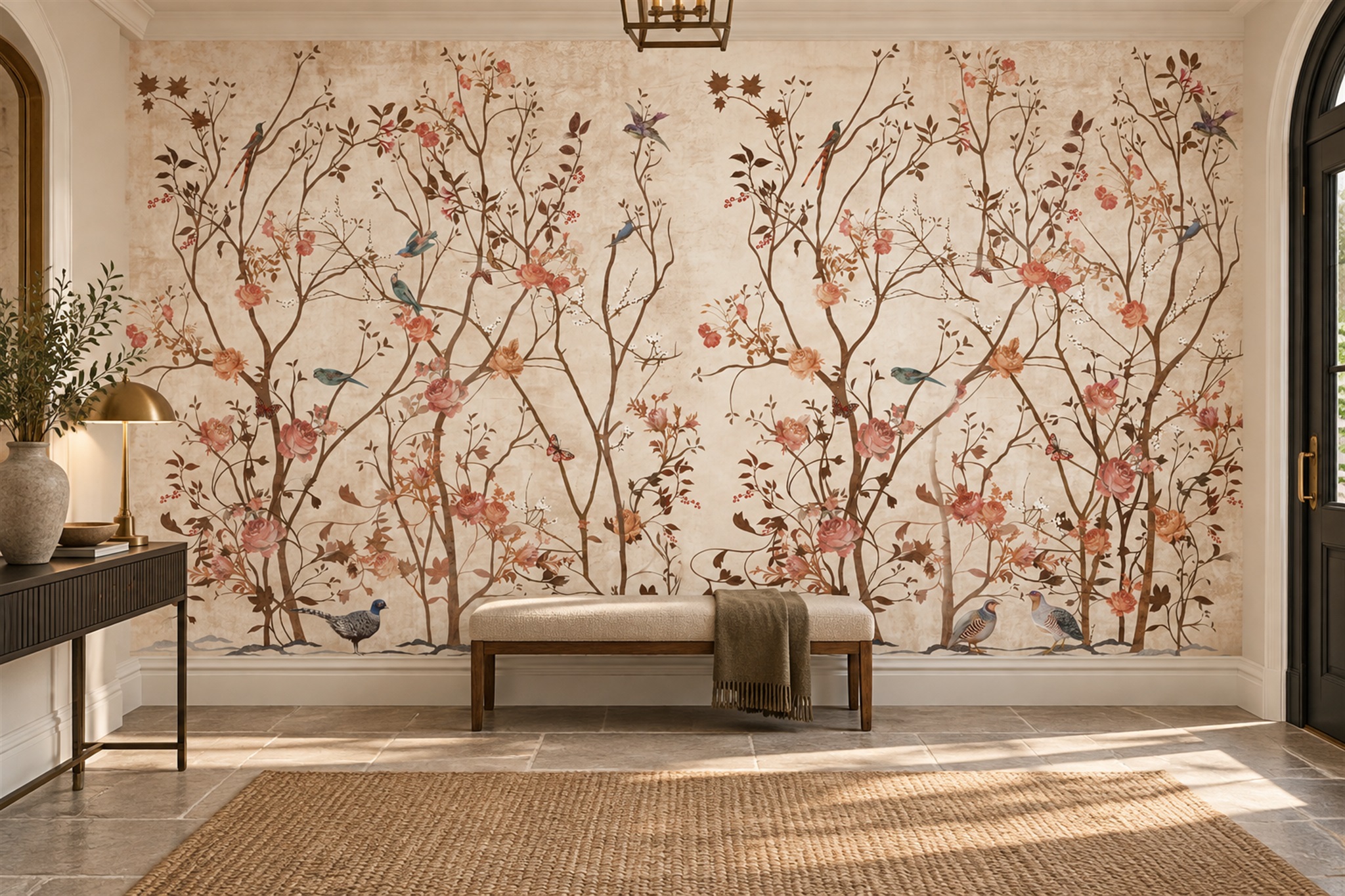 Beige Pattern Decorative Wallpaper Mural Layered Tones Wallpaper Mural Bedroom-wallpaper-murals, Peel-and-stick Finish