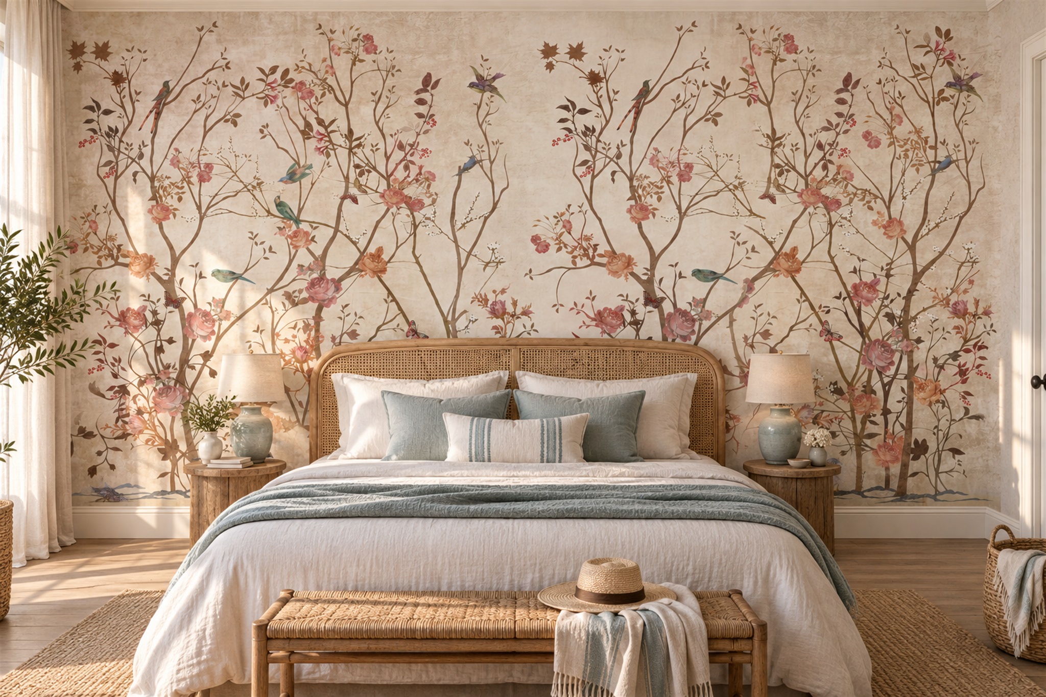 Beige Pattern Decorative Wallpaper Mural Layered Tones Wallpaper Mural Living-room-wallpaper-murals, Shown In A Living Room, Peel-and-stick Finish