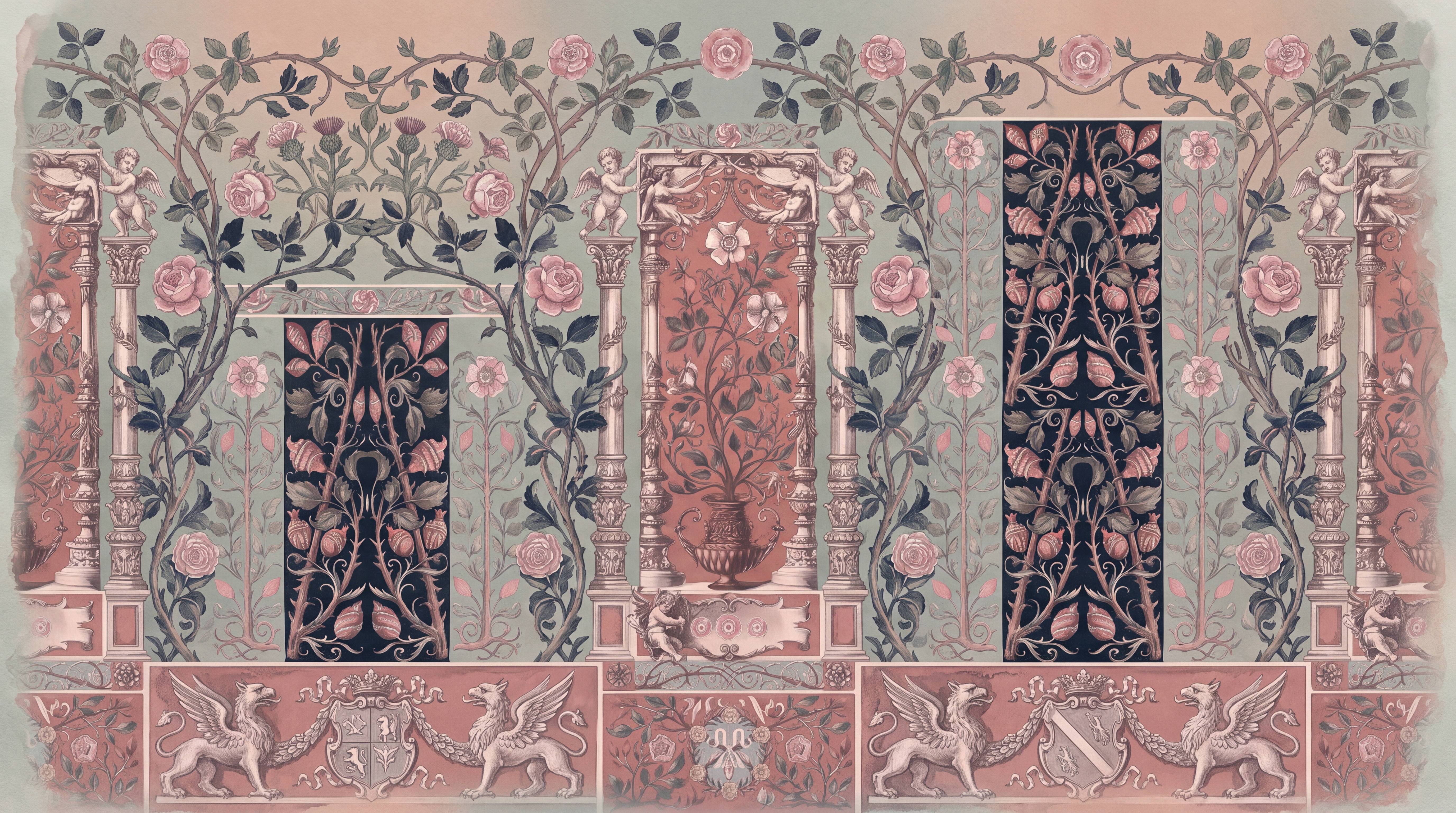 Pink Pattern Decorative Wallpaper Mural Layered Quiet Wallpaper Mural, Peel-and-stick Finish