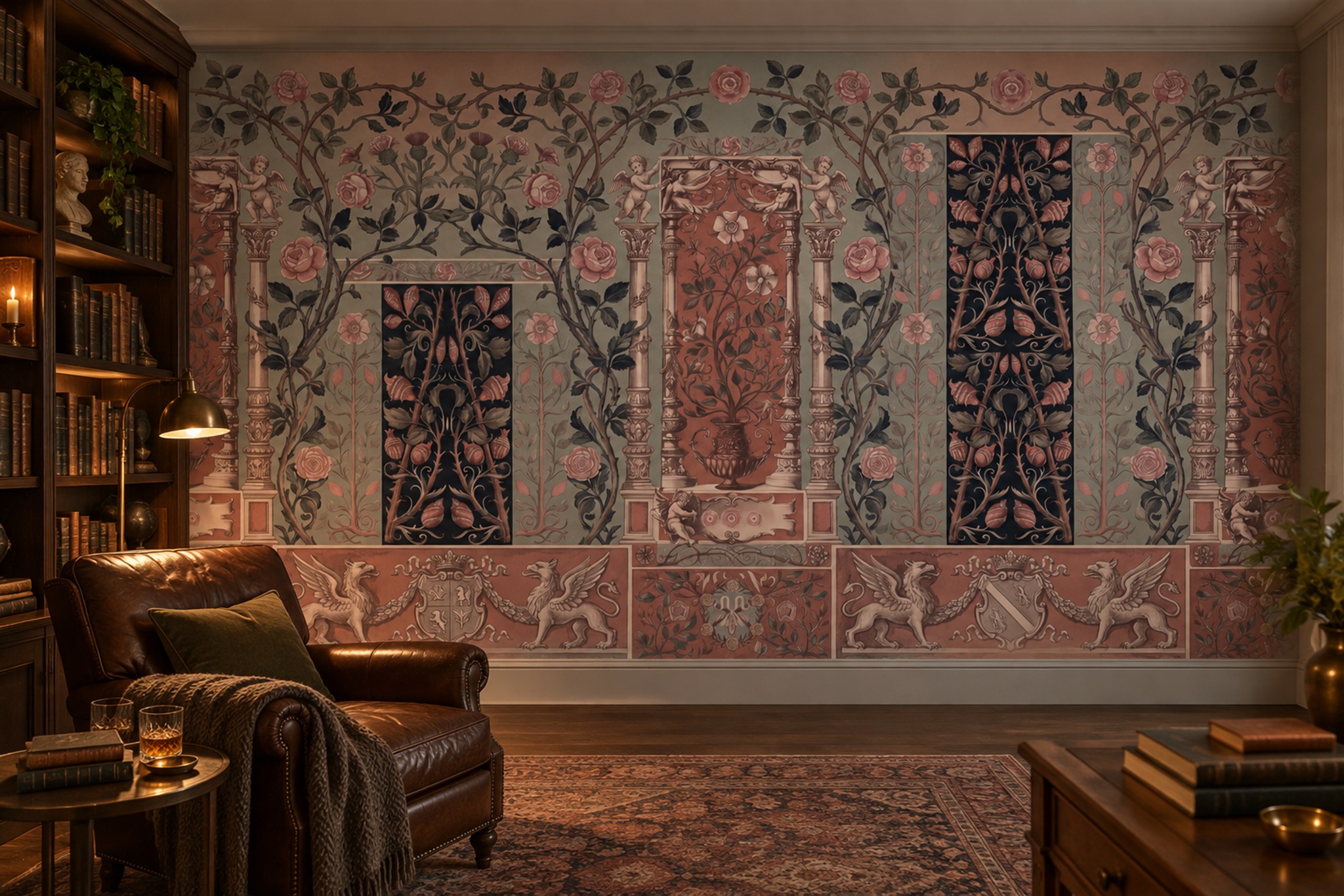 Pink Pattern Decorative Wallpaper Mural Layered Quiet Wallpaper Mural Living-room-wallpaper-murals, Peel-and-stick Finish
