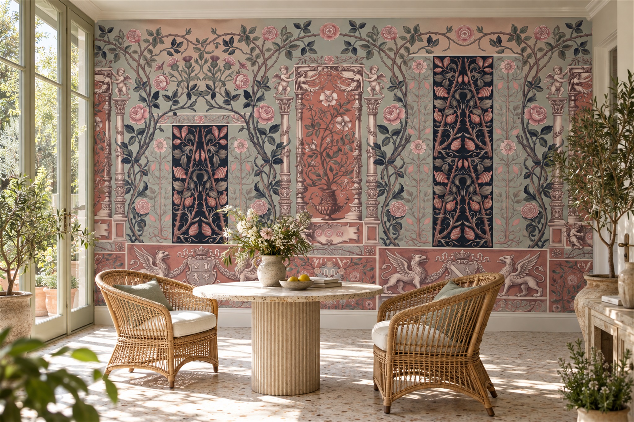 Pink Pattern Decorative Wallpaper Mural Layered Quiet Wallpaper Mural Home-office-wallpaper-murals, Peel-and-stick Finish