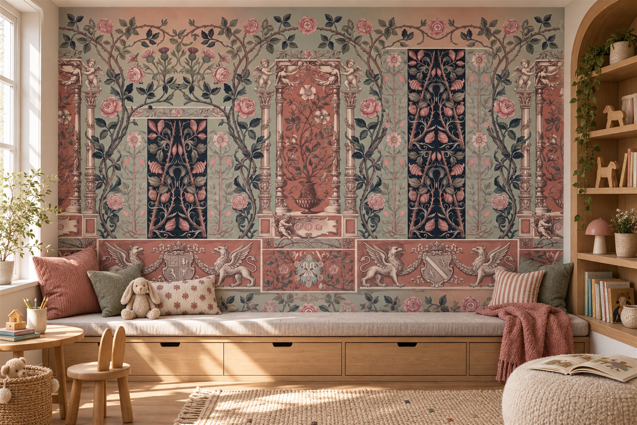 Pink Pattern Decorative Wallpaper Mural Layered Quiet Wallpaper Mural Home-office-wallpaper-murals, Peel-and-stick Finish