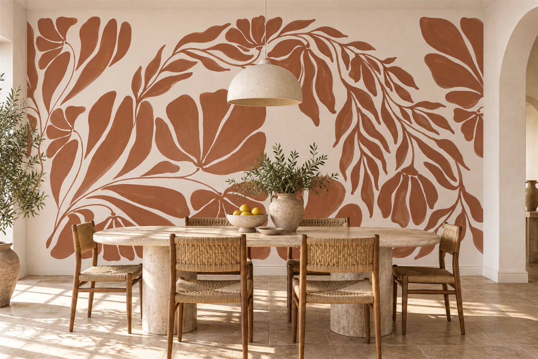 Rust Botanical Leaf Silhouette Wallpaper Mural — Wallpaper Mural Design, Peel-and-stick Finish