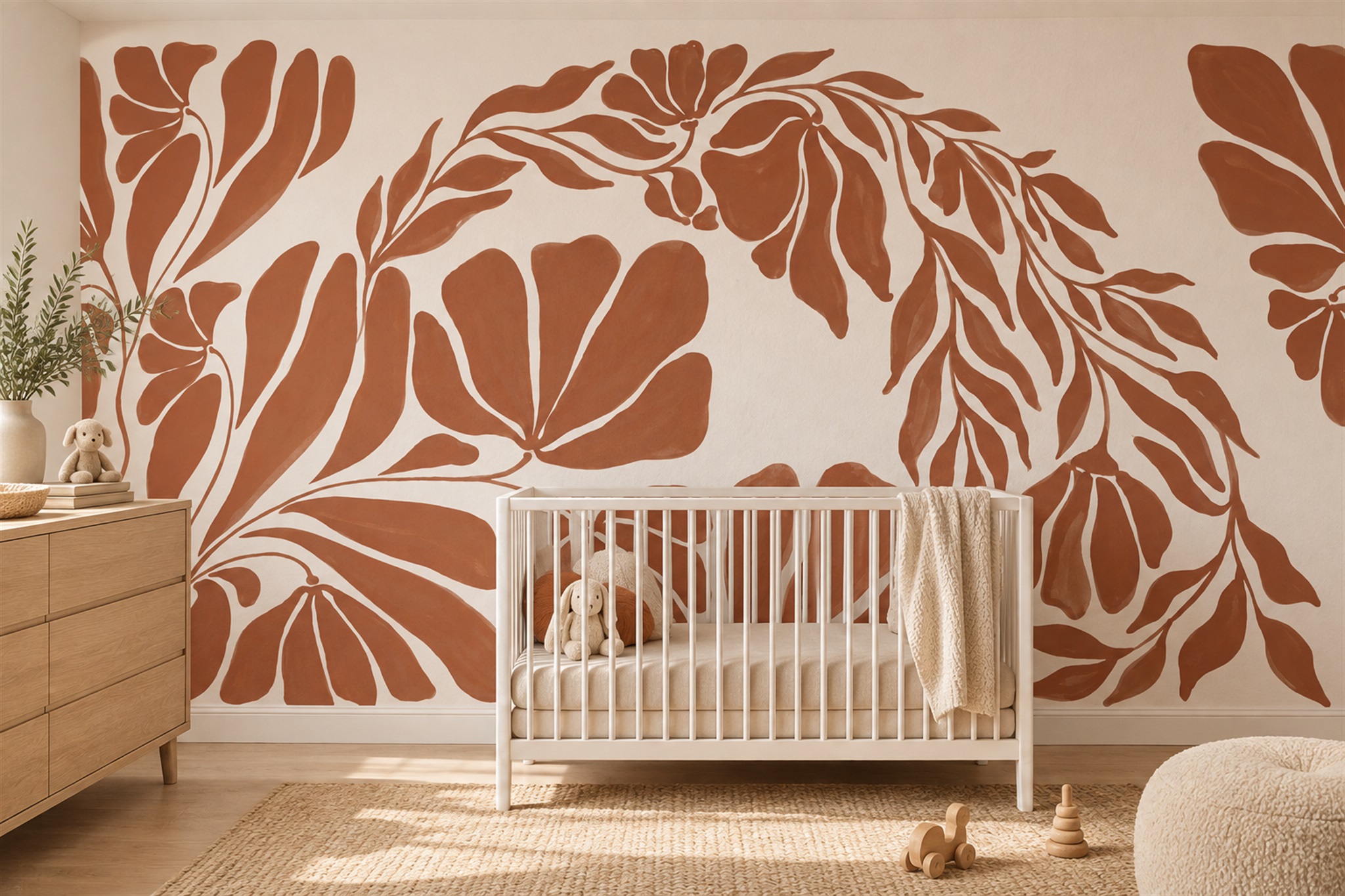 Rust Floral Botanical Decorative Wallpaper Mural Feature-wall-wallpaper-murals, Peel-and-stick Finish