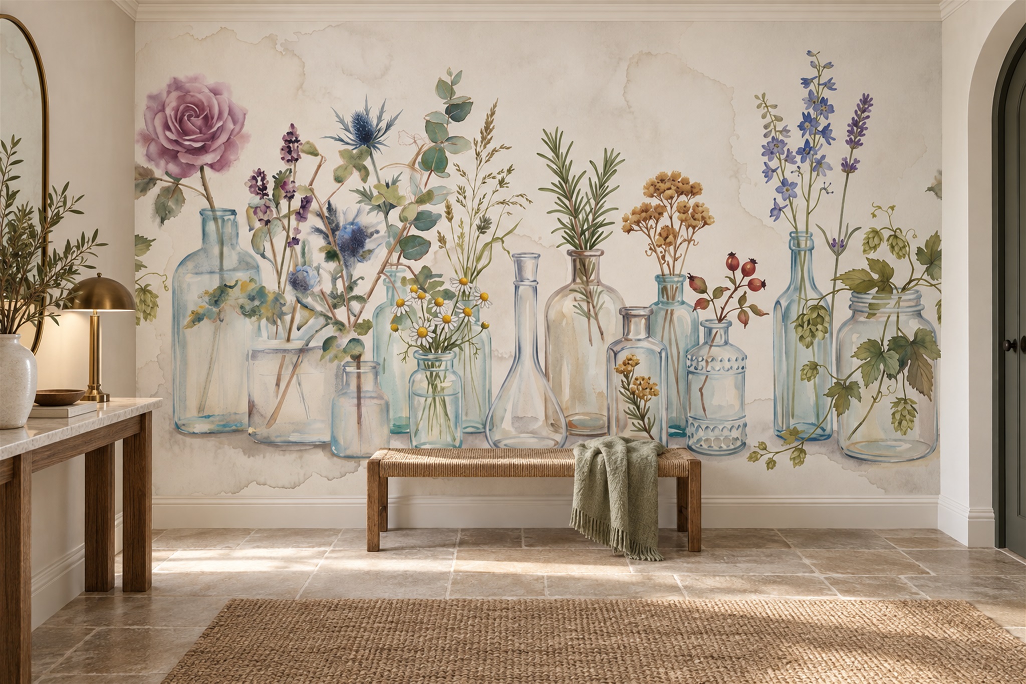 Aqua Pattern Decorative Wallpaper Mural Layered Abstract Wallpaper Mural Home-office-wallpaper-murals, Shown In A Home Office, Peel-and-stick Finish