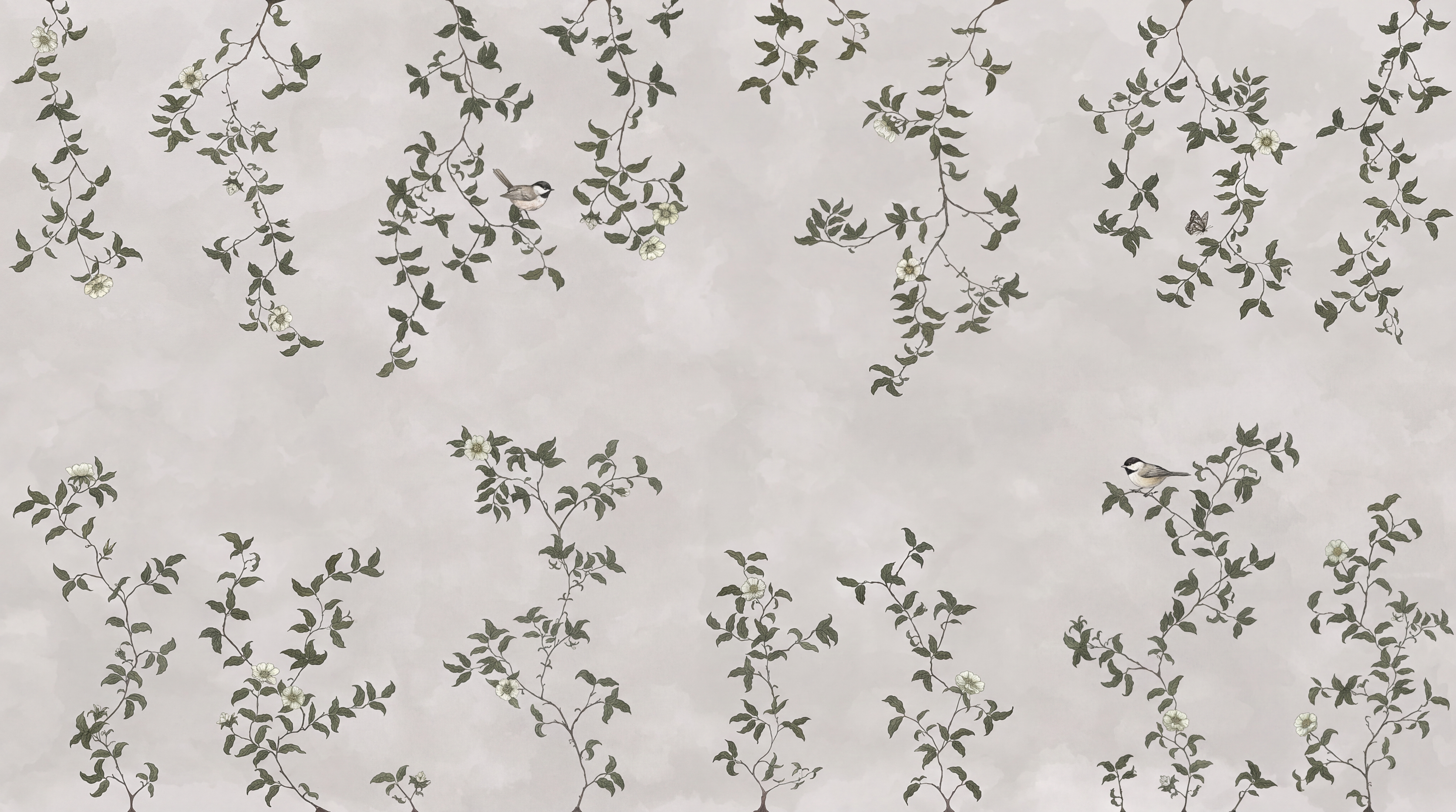 Sage Vine Botanical Painterly Wallpaper Mural, Peel-and-stick Finish