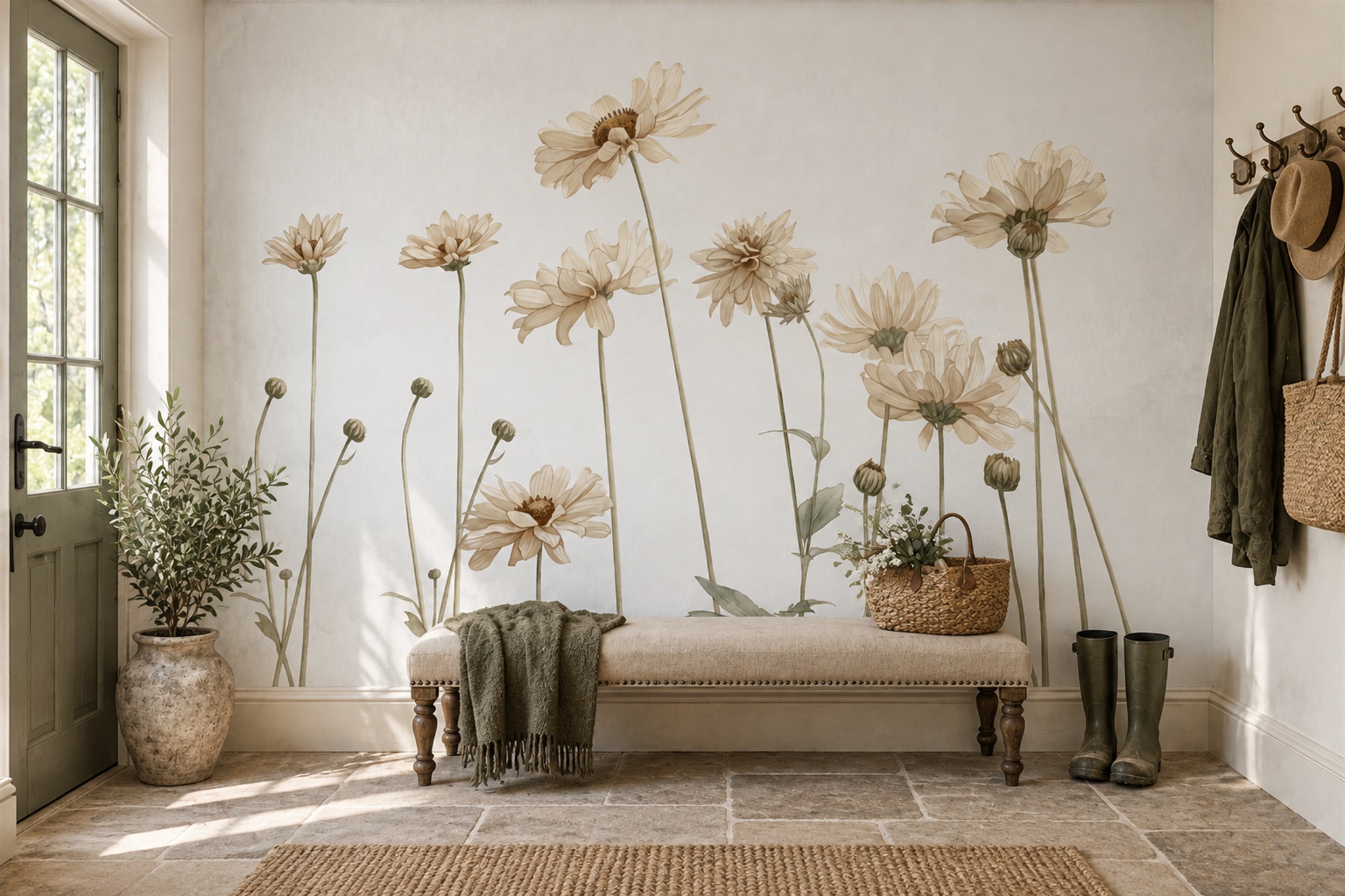 Beige Pattern Decorative Wallpaper Mural Layered Surface Wallpaper Mural Accent-wall-wallpaper-murals, Peel-and-stick Finish