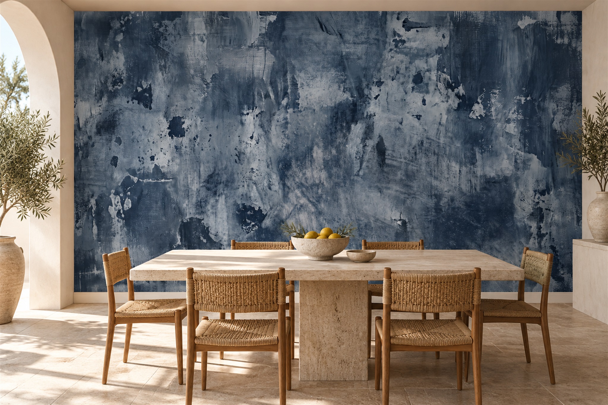 Navy Textured Artful Wallpaper Mural Home-office-wallpaper-murals, Peel-and-stick Finish