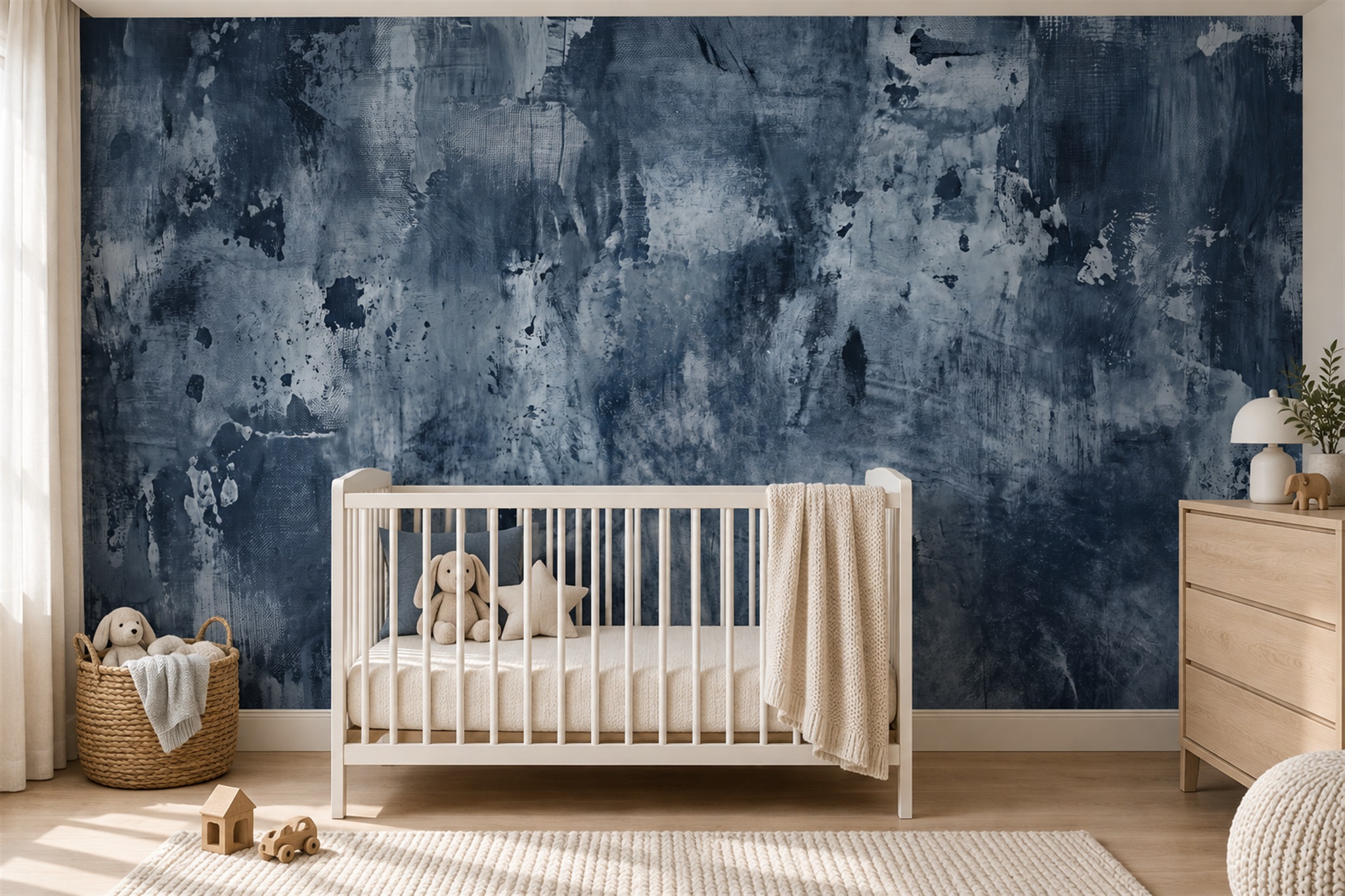 Navy Textured Artful Wallpaper Mural Accent-wall-wallpaper-murals, Peel-and-stick Finish