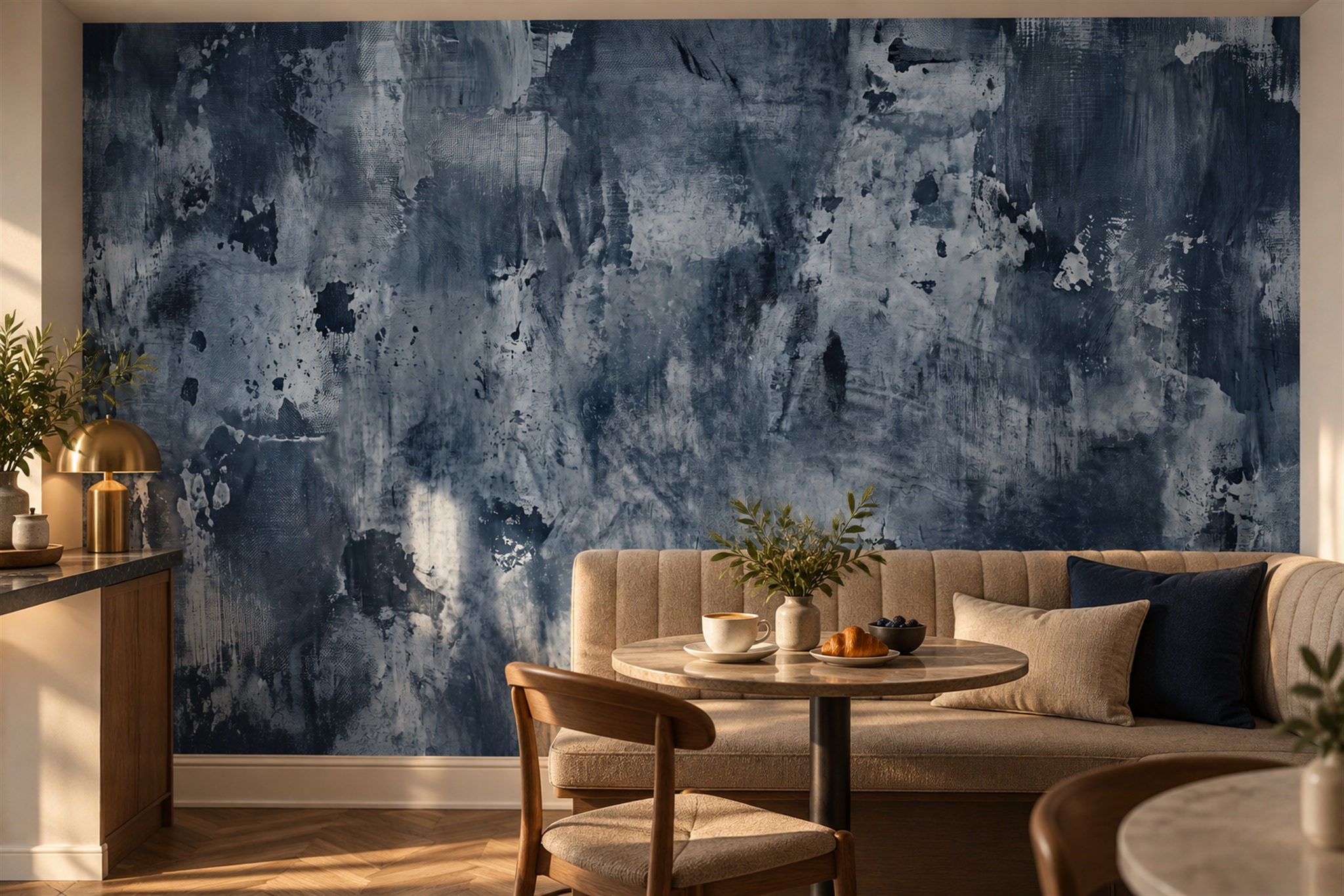 Navy Textured Artful Wallpaper Mural Home-office-wallpaper-murals, Peel-and-stick Finish