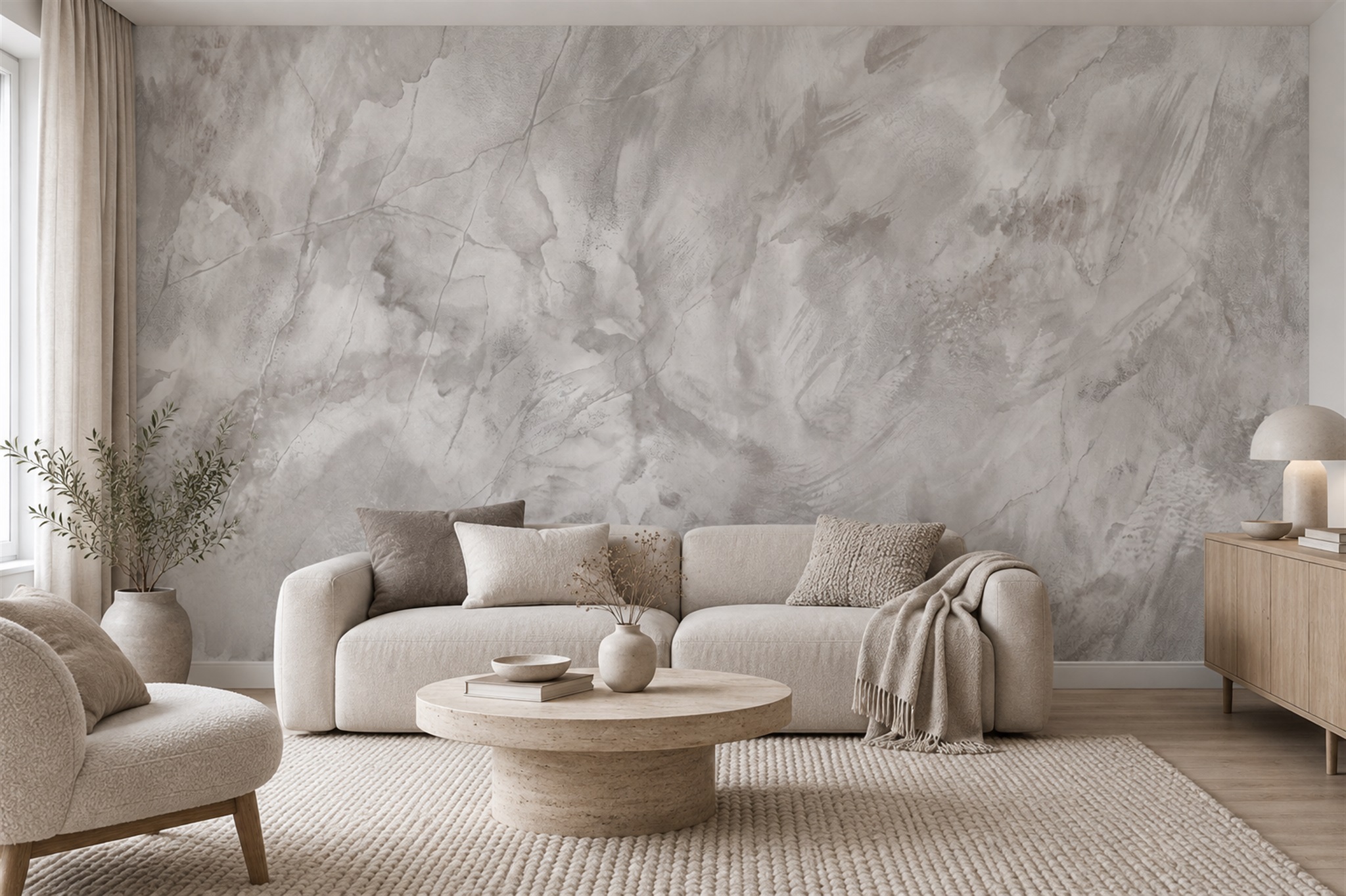 Grey Marble Decorative Layered Wallpaper Mural Bedroom-wallpaper-murals, Peel-and-stick Finish