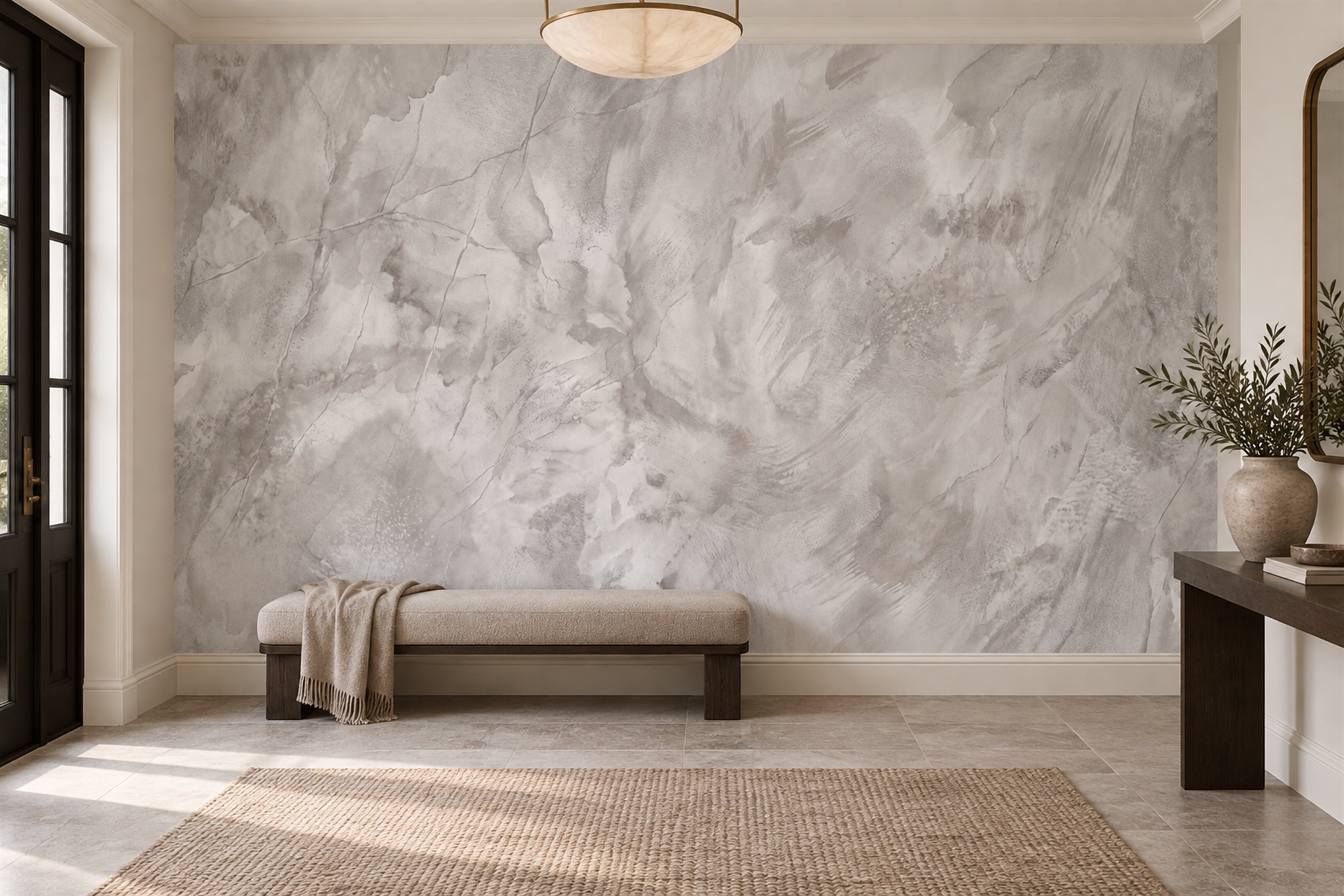 Grey Marble Decorative Layered Wallpaper Mural Home-office-wallpaper-murals, Shown In A Home Office, Peel-and-stick Finish