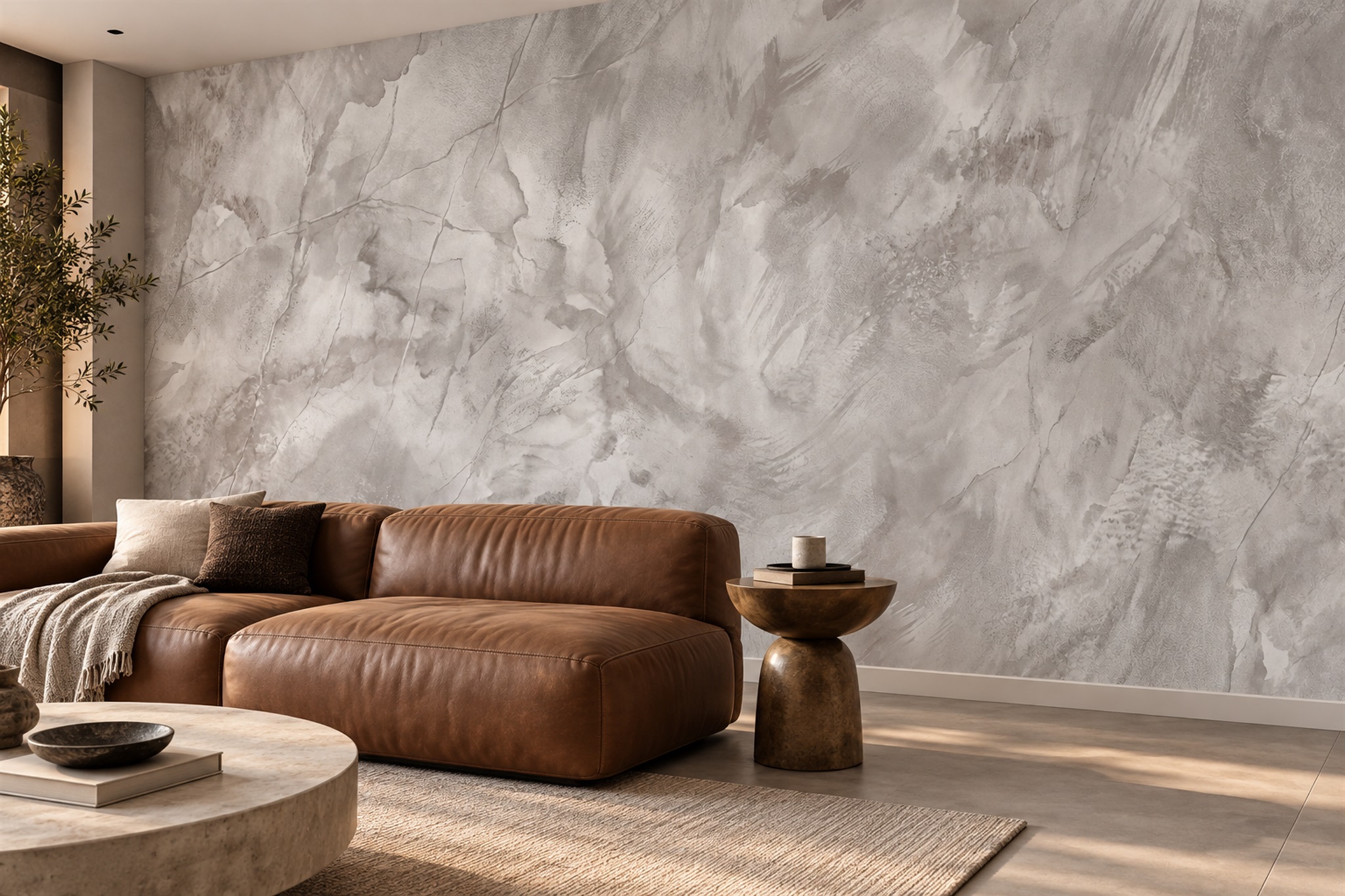 Soft Grey Clouded Marble Wallpaper Mural — Wallpaper Mural Design, Peel-and-stick Finish