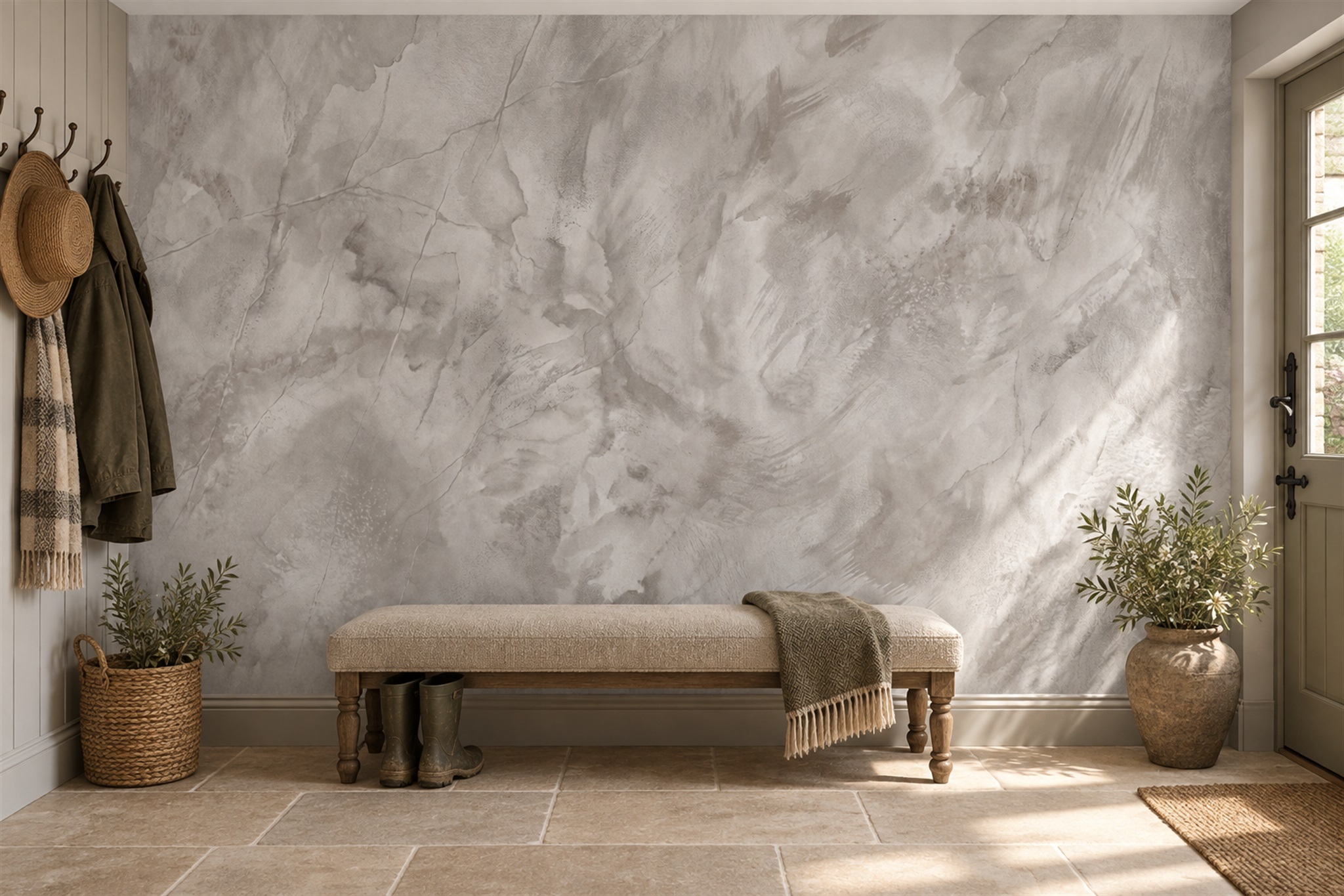 Grey Marble Decorative Layered Wallpaper Mural Accent-wall-wallpaper-murals, Peel-and-stick Finish