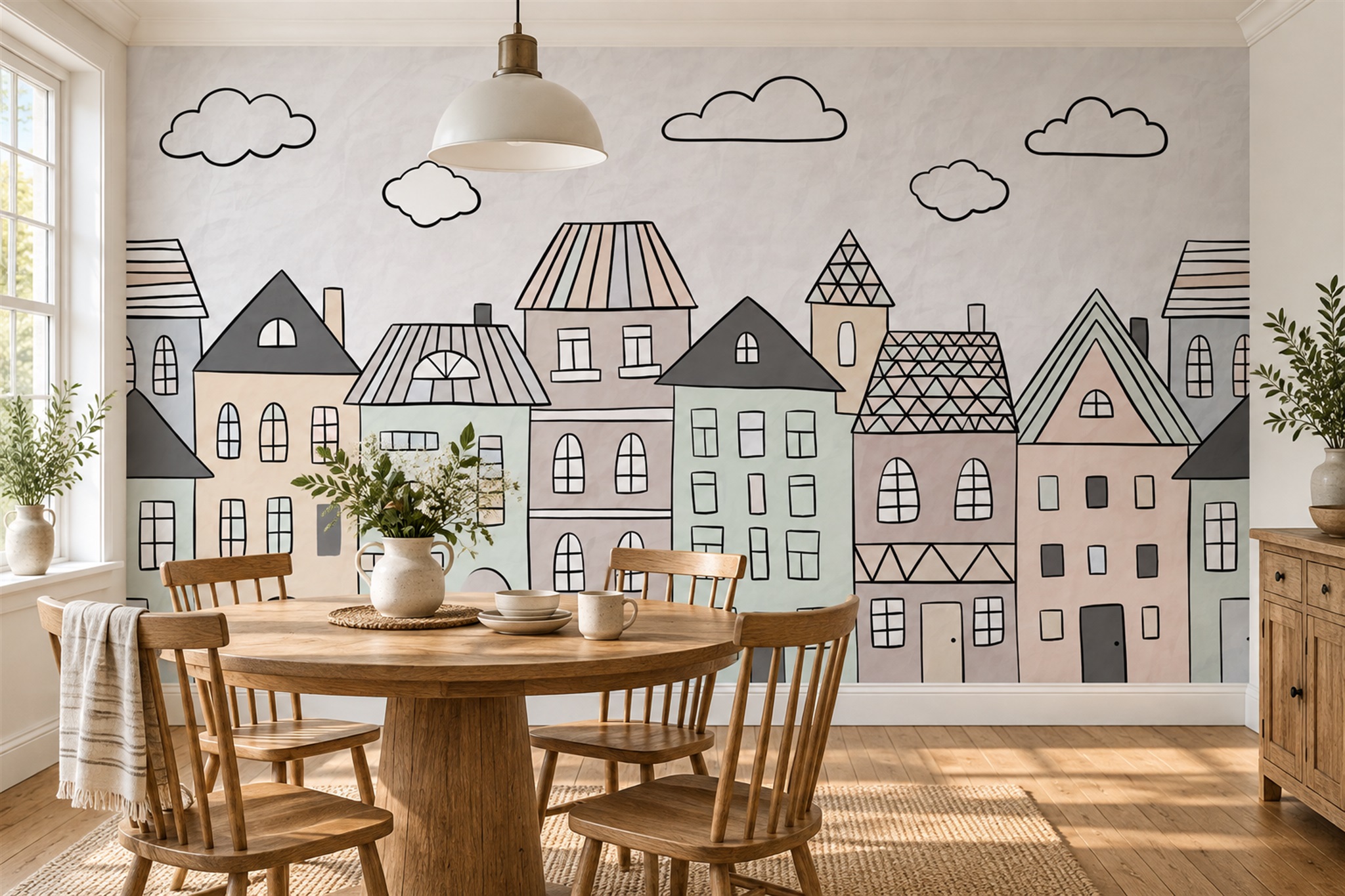 Pastel Pattern Decorative Atmospheric Wallpaper Mural Living-room-wallpaper-murals, Shown In A Living Room, Peel-and-stick Finish