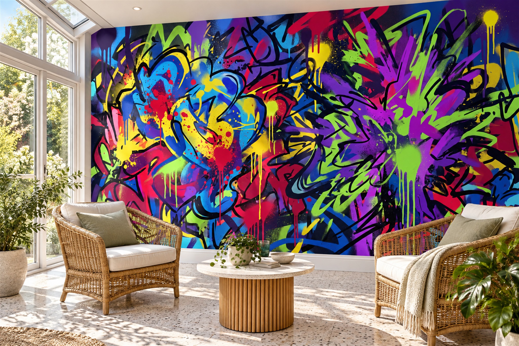 Purple Pattern Decorative Illustrated Wallpaper Mural Dining-room-wallpaper-murals, Peel-and-stick Finish