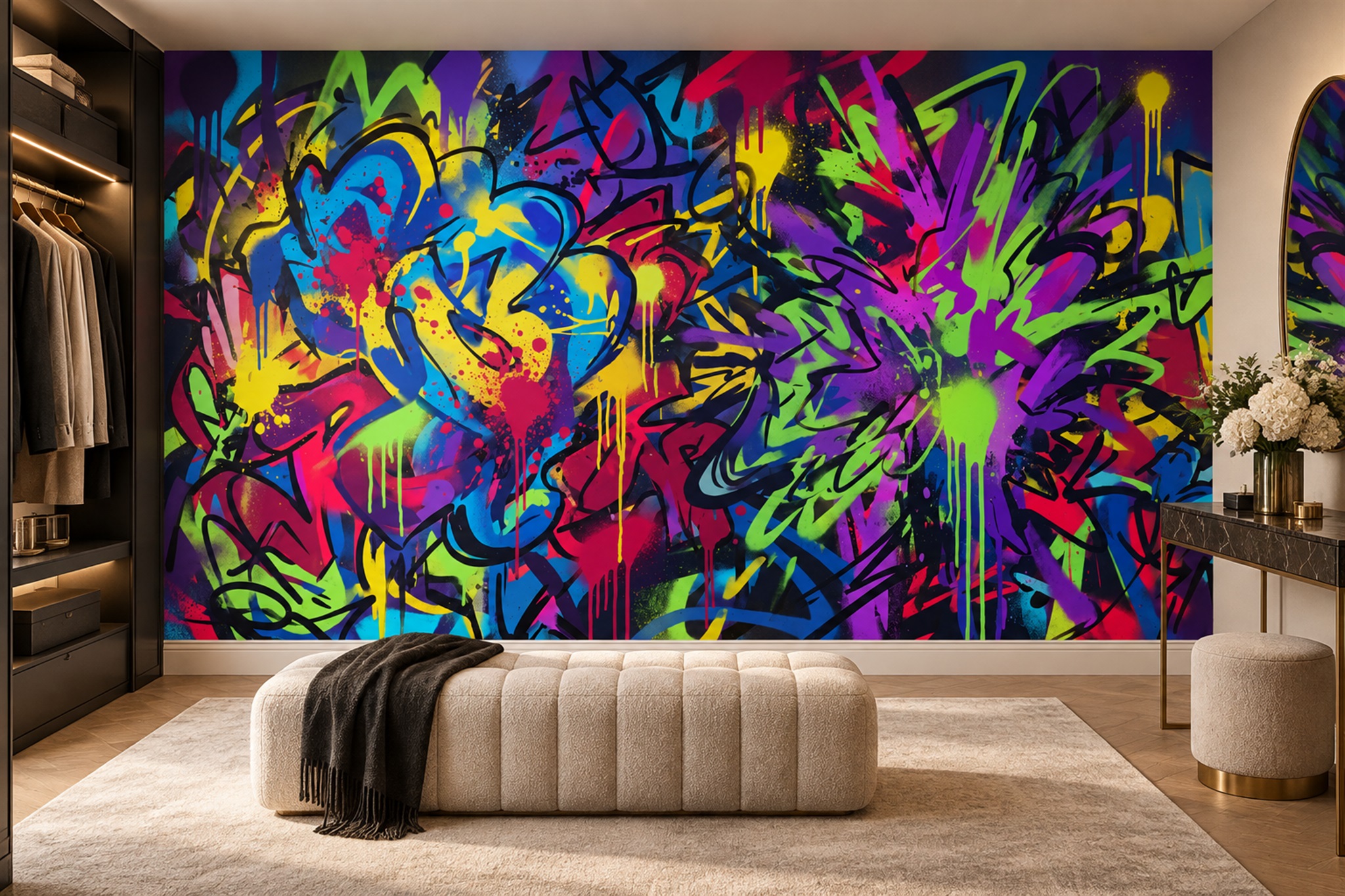 Purple Pattern Decorative Illustrated Wallpaper Mural Dining-room-wallpaper-murals, Peel-and-stick Finish