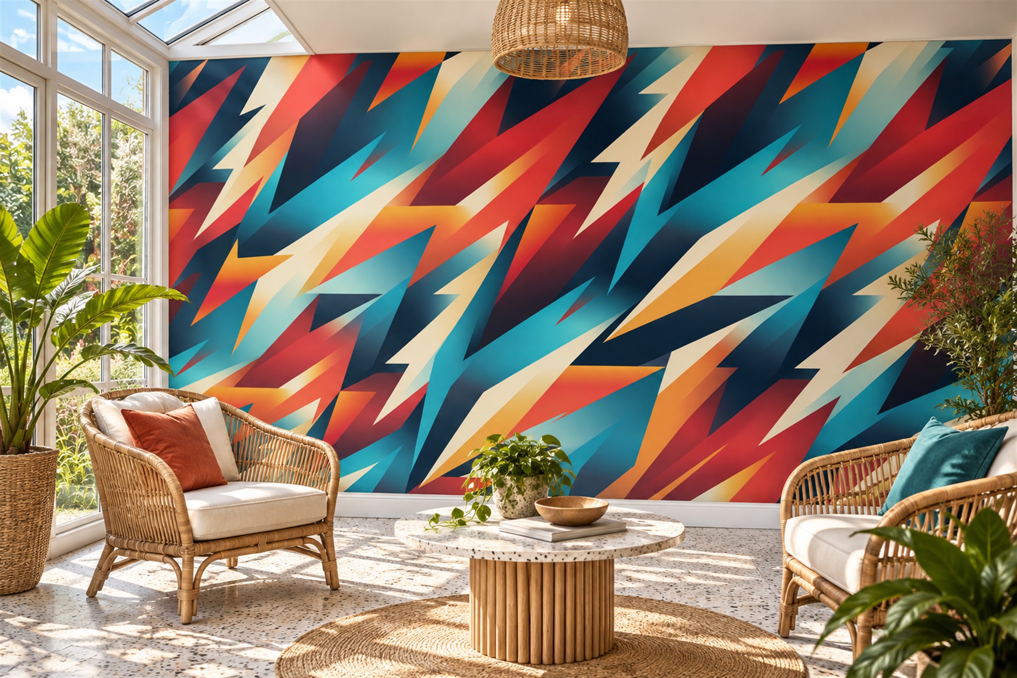 Orange Pattern Decorative Painterly Wallpaper Mural Bedroom-wallpaper-murals, Peel-and-stick Finish