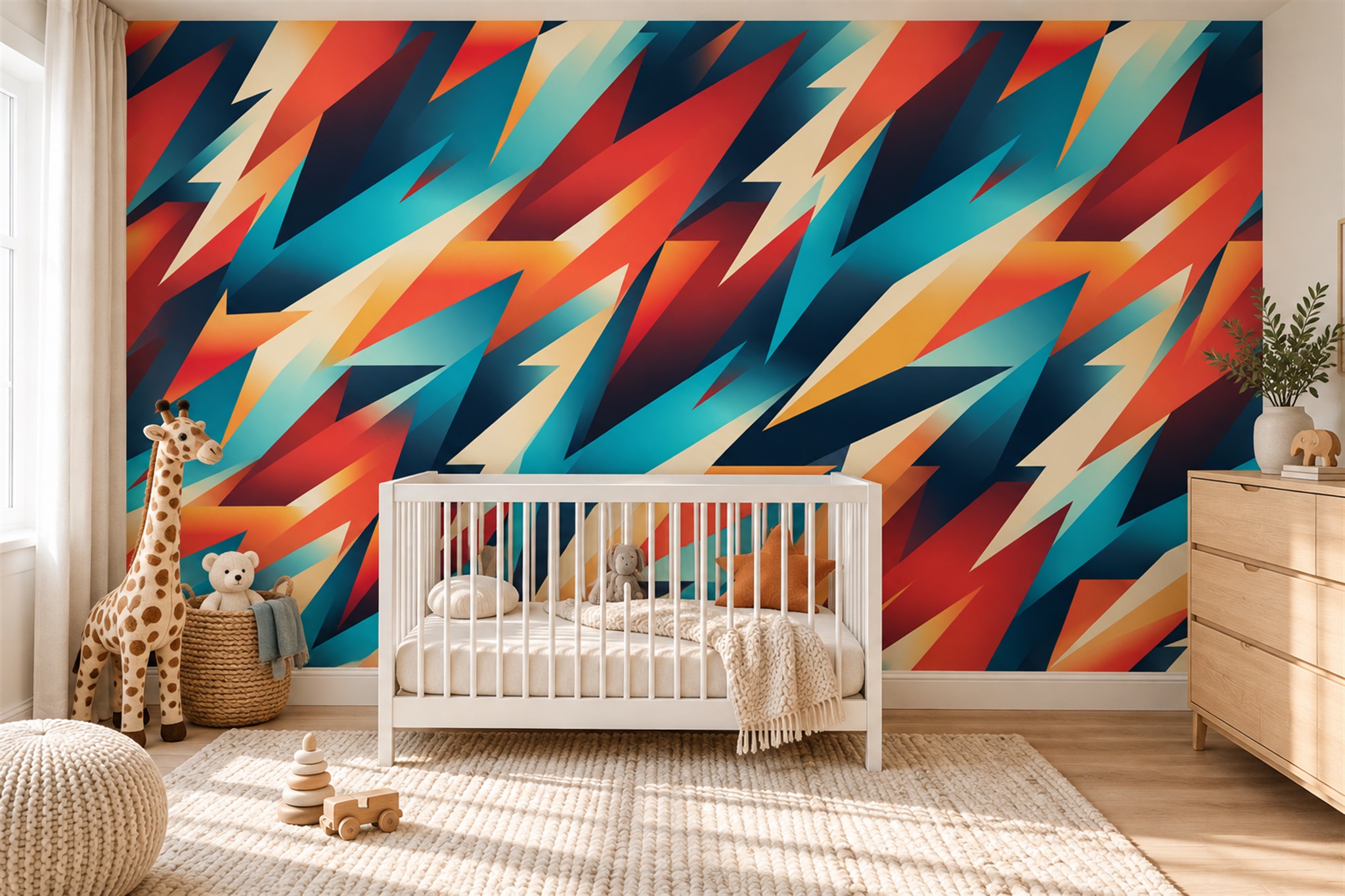 Orange Pattern Decorative Painterly Wallpaper Mural Bedroom-wallpaper-murals, Peel-and-stick Finish