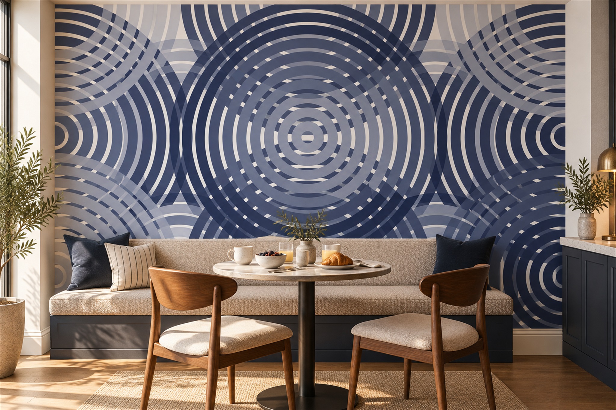 Blue Circular Abstract Decorative Wallpaper Mural Bedroom-wallpaper-murals, Peel-and-stick Finish