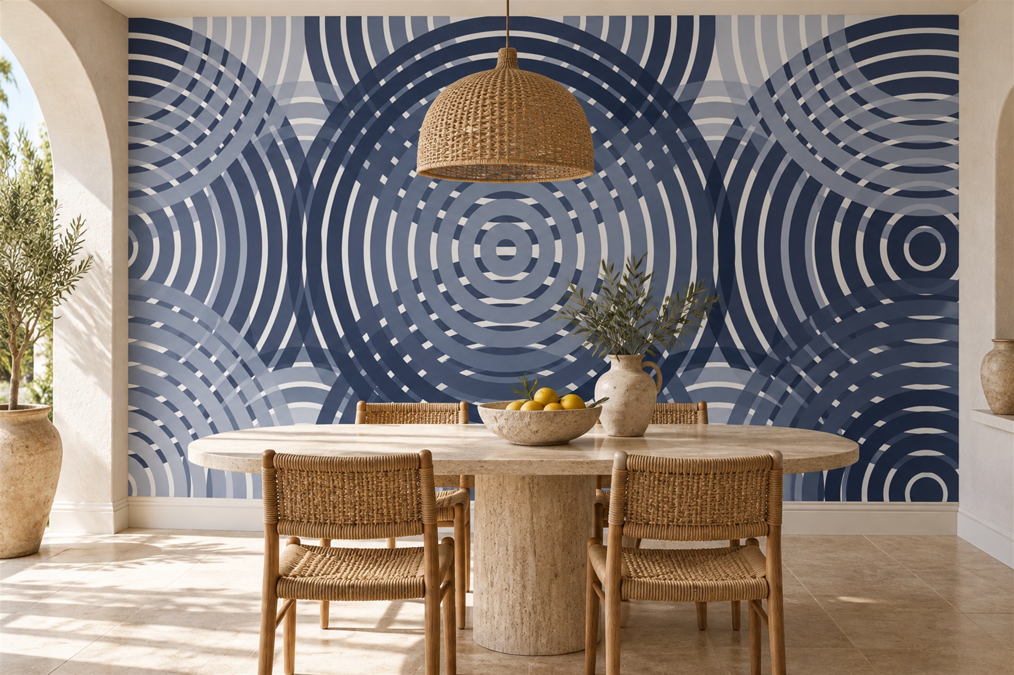 Blue Circular Abstract Decorative Wallpaper Mural Accent-wall-wallpaper-murals, Peel-and-stick Finish