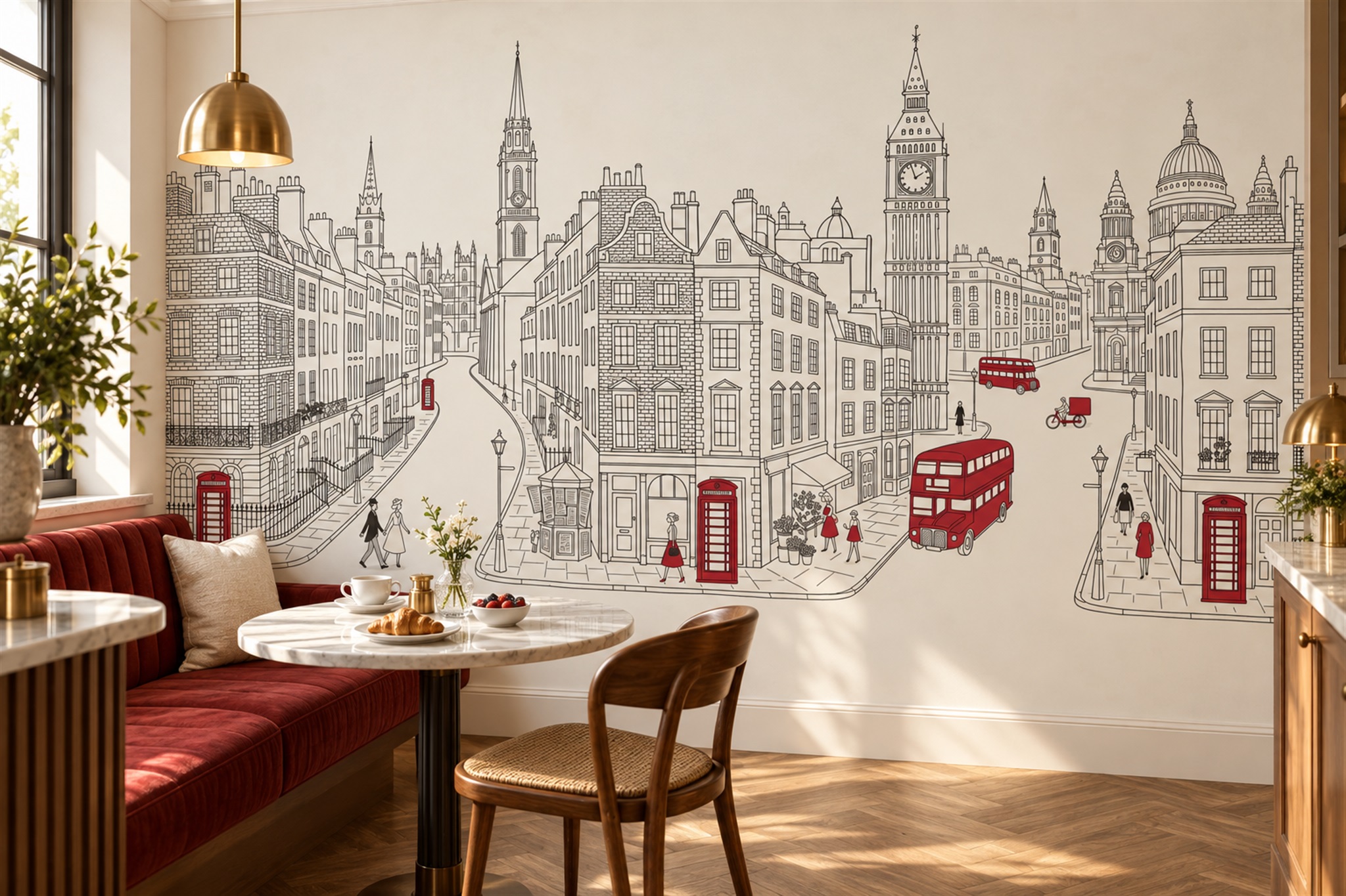 Grey Pattern Decorative Wallpaper Mural Layered Measured Wallpaper Mural Dining-room-wallpaper-murals, Shown In A Dining Room, Peel-and-stick Finish