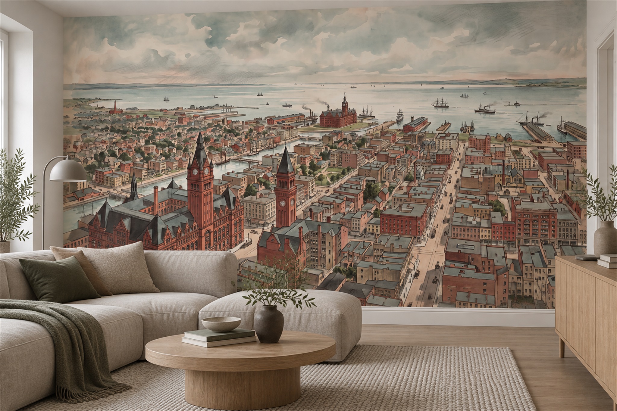Rust Scenic Landscape Wallpaper Mural, Shown In A Bedroom, Peel-and-stick Finish