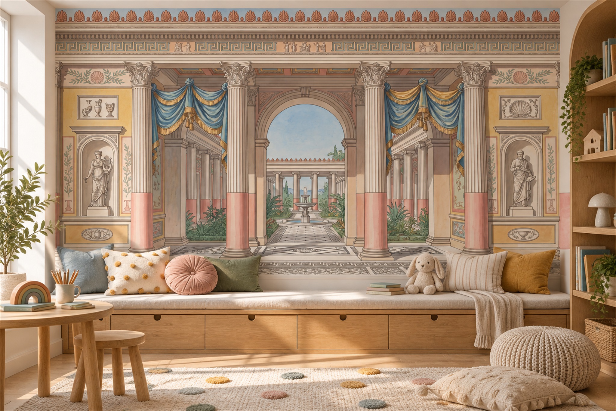 Peach Arched Abstract Decorative Wallpaper Mural Home-office-wallpaper-murals, Shown In A Home Office, Peel-and-stick Finish