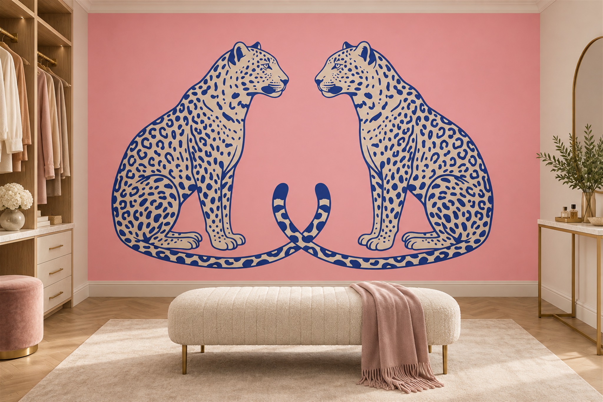 Pink Pattern Decorative Wallpaper Mural Layered Expressive Wallpaper Home-office-wallpaper-murals, Shown In A Home Office, Peel-and-stick Finish