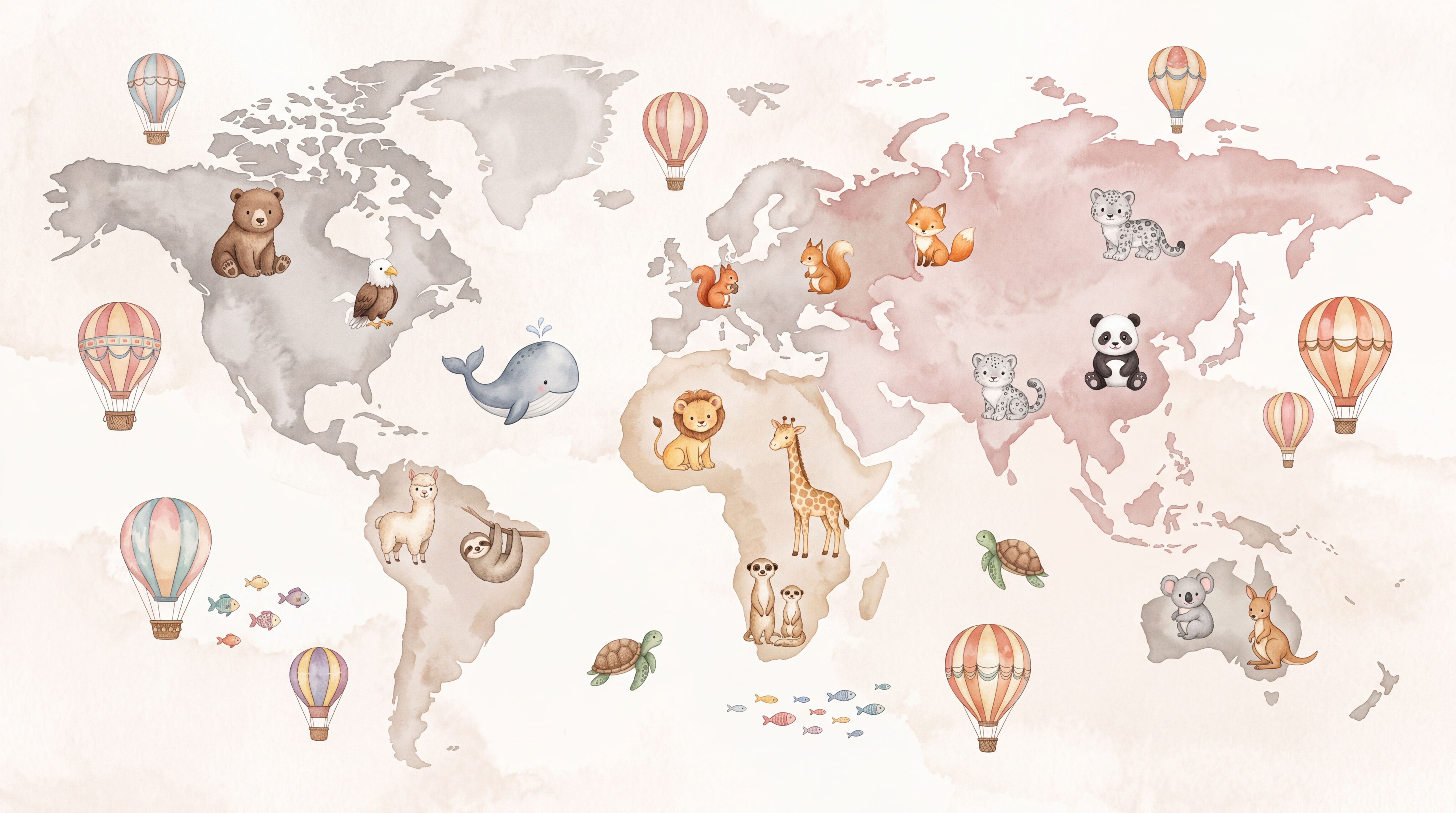 Pastel Map Artful Wallpaper Mural, Peel-and-stick Finish