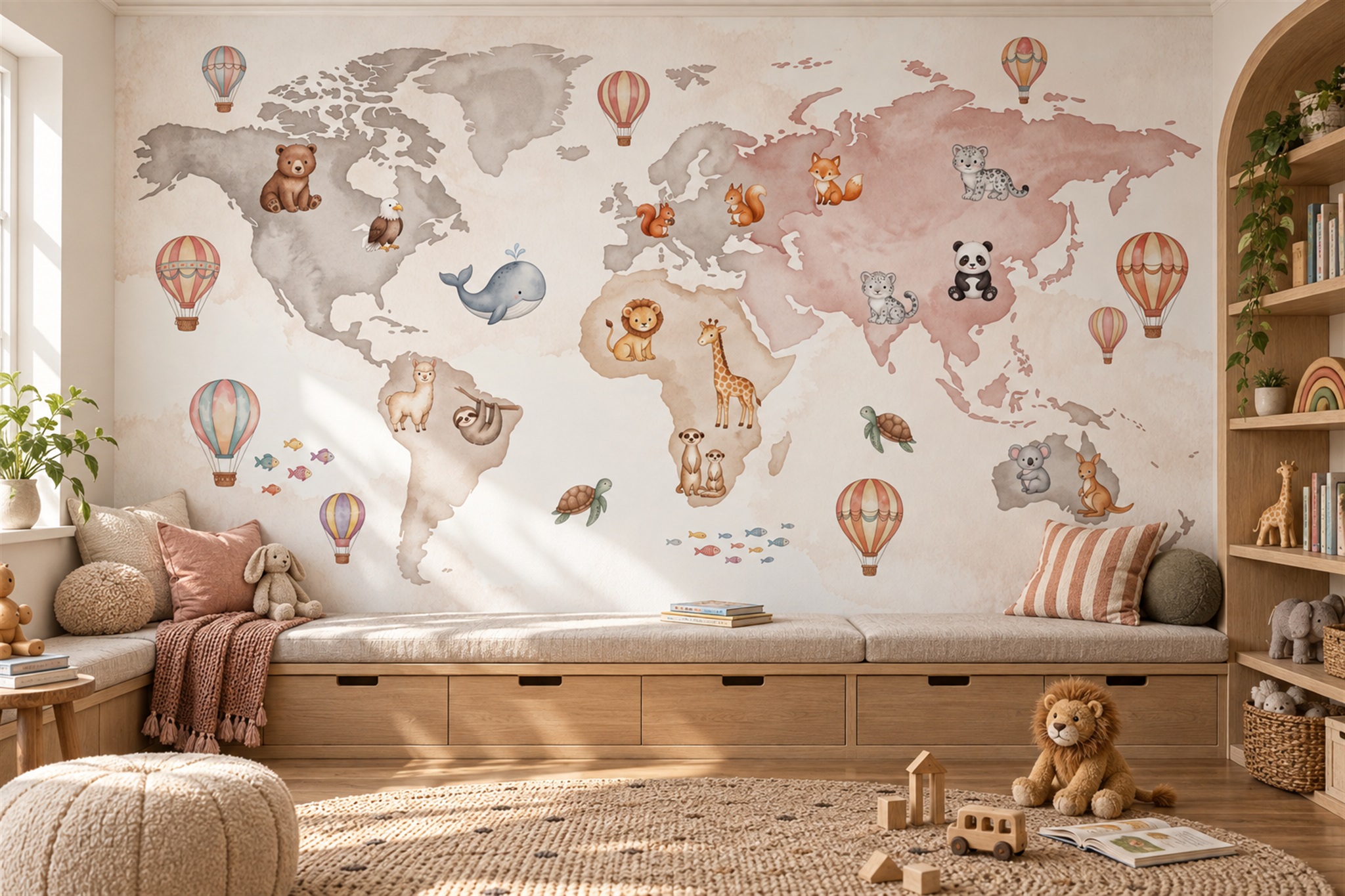 Pastel Map Artful Wallpaper Mural Bedroom-wallpaper-murals, Peel-and-stick Finish