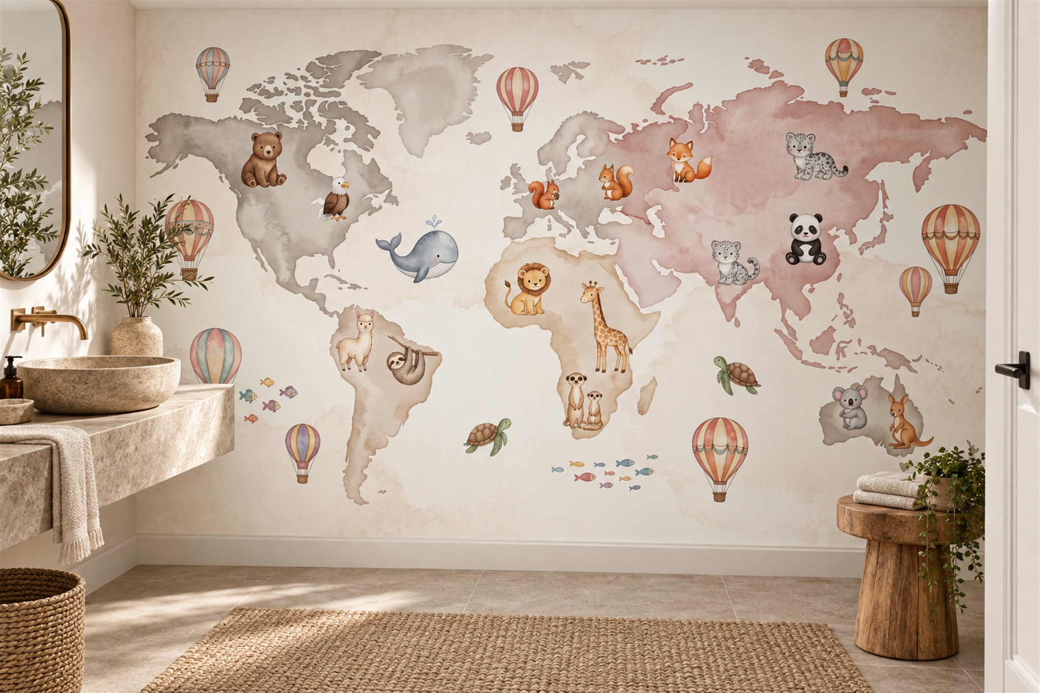 Pastel Map Artful Wallpaper Mural Home-office-wallpaper-murals, Peel-and-stick Finish